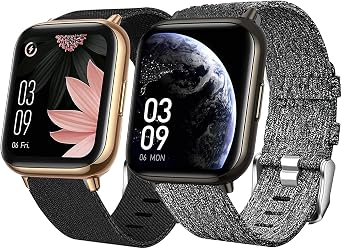 Lamshaw Compatible for AGPTEK, MuGo, Rinsmola, Motast 1.69" Smartwatch Band, Nylon Replacement Strap 2 Pack-Black+Gray, 22mm, Neutral Fashionable