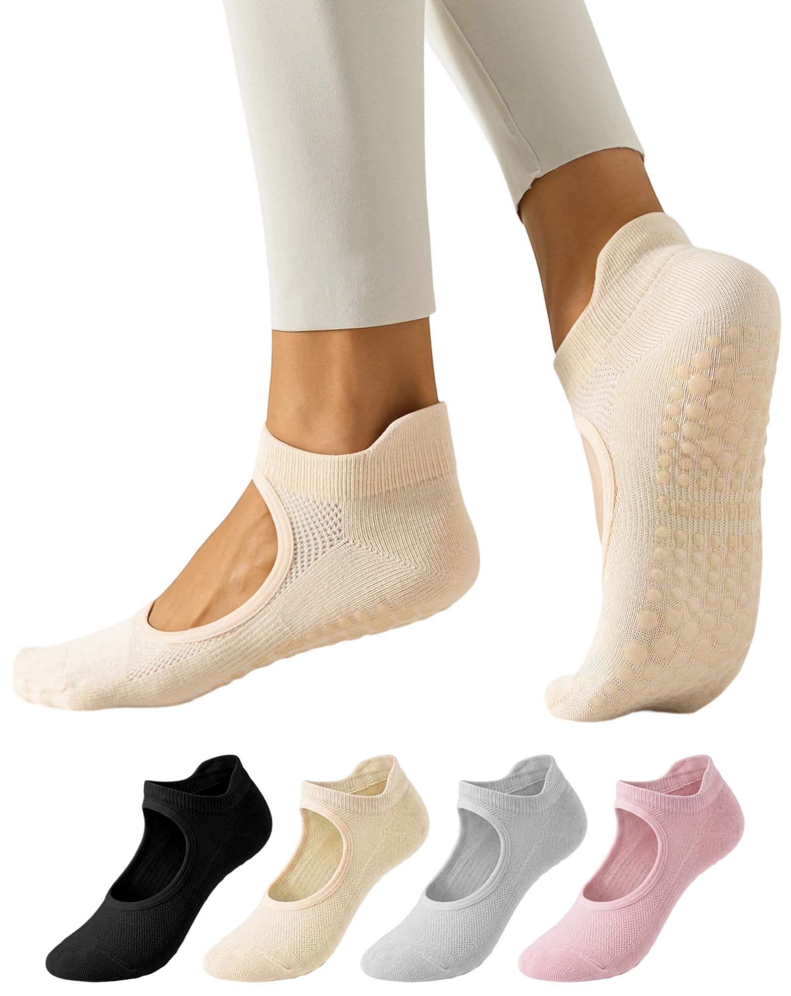 Yawlsow 4 Paar Pilates Socken Damen Rutschfeste Yoga Stoppersocken Grip | Offener Spann Reformer Fitness Barre Ballett Tanz Atmungsaktiv Krankenhaus Schwangerschaft Reha Zuhause Baumwollmix EU 36-42