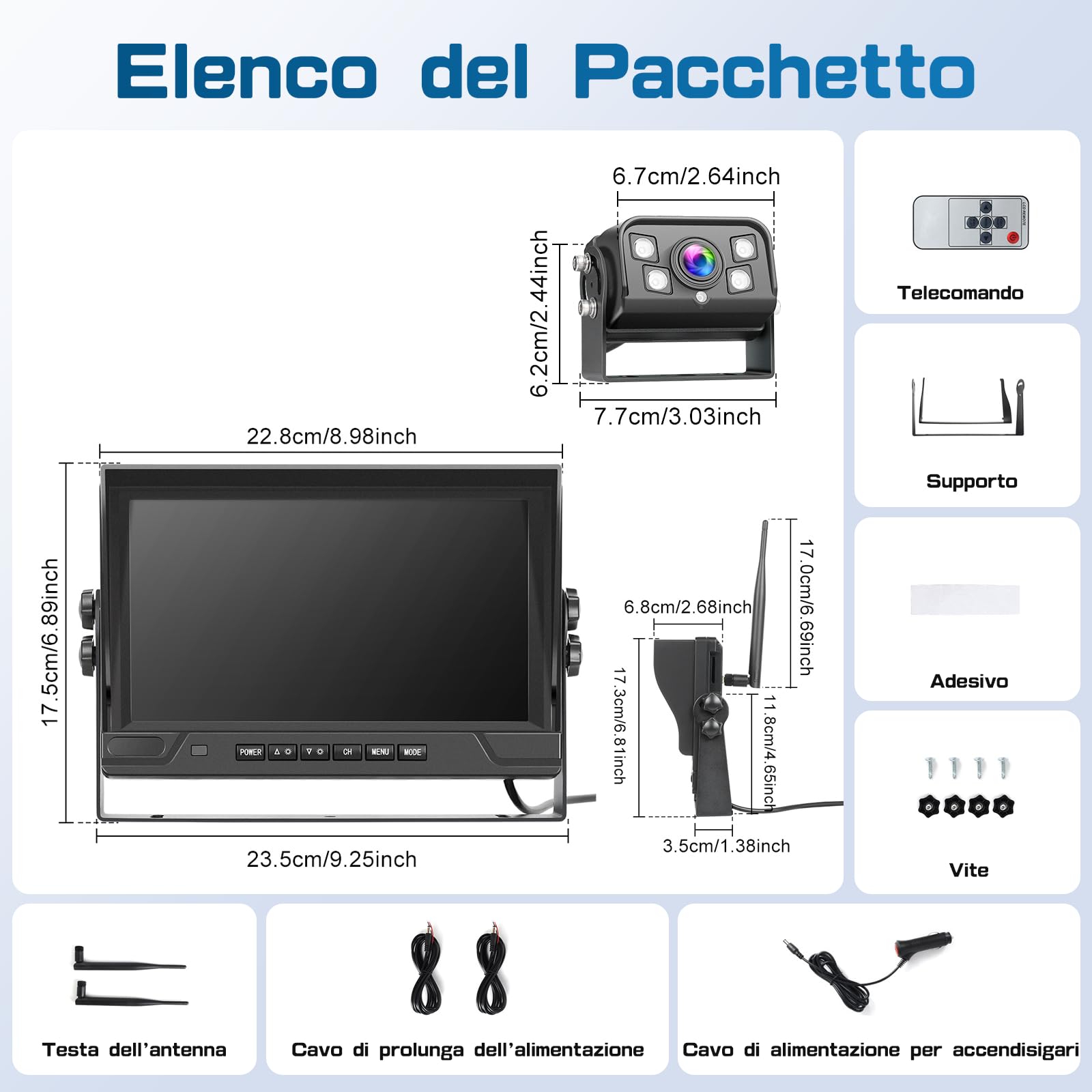 Hikity DVR 9 Pollici IPS Monitor Con Doppio Telecamera Retromarcia Wireless | IP68 Impermeabile Telecamere Posteriore Avviso di Angolo Cieco Visione Notturna Telecamere per Auto Camion Camper 12V-24V