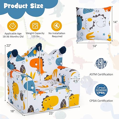 Miniatura 3 de HONEY JOY Sofá para niños pequeños, silla en forma de corona con almohada adicional, cómodos muebles de sala de juegos para niños con funda de