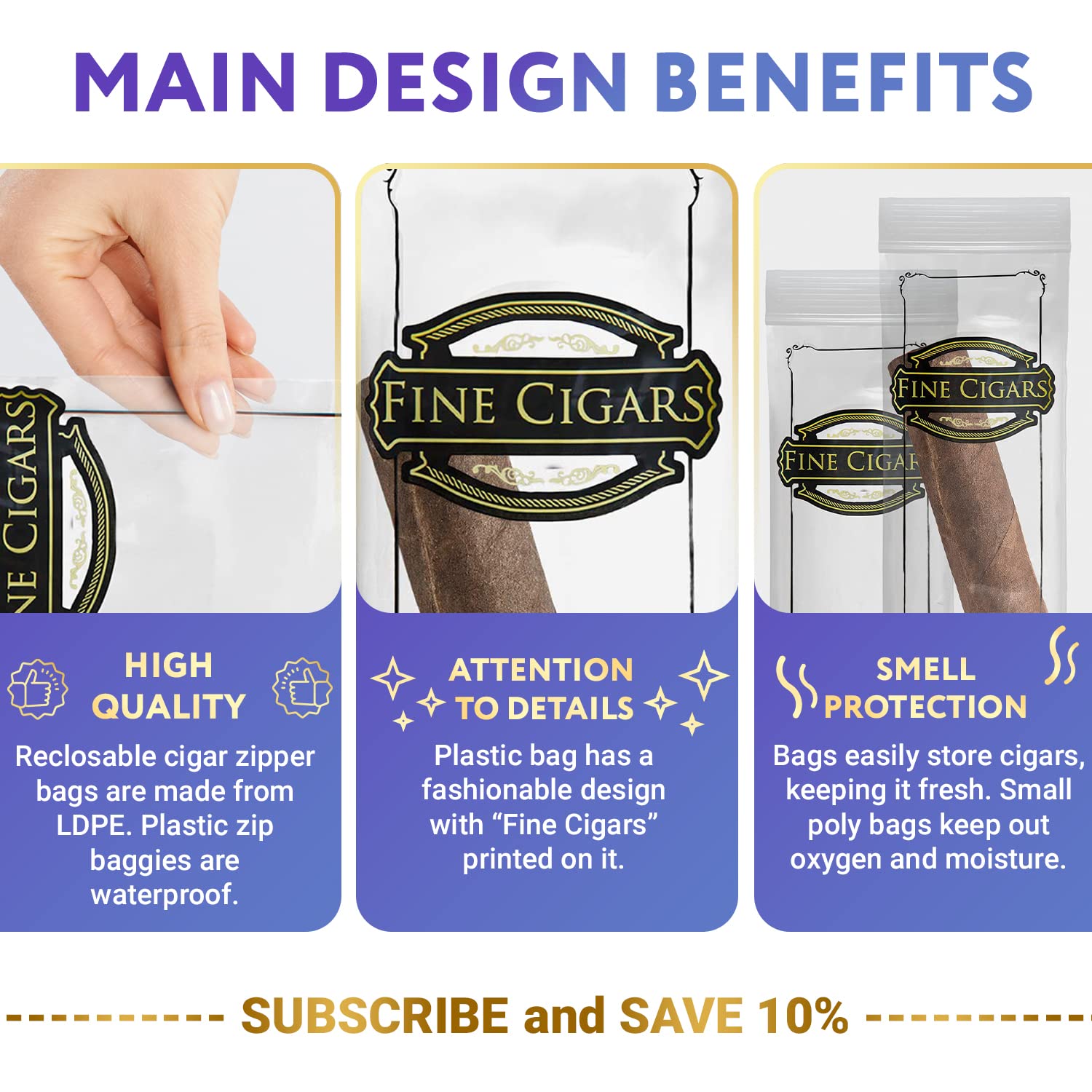 APQ Cigar Bags 4 x 8, Pack of 100 Clear Plastic Bags for Cigars Storage, Waterproof 2 Mil