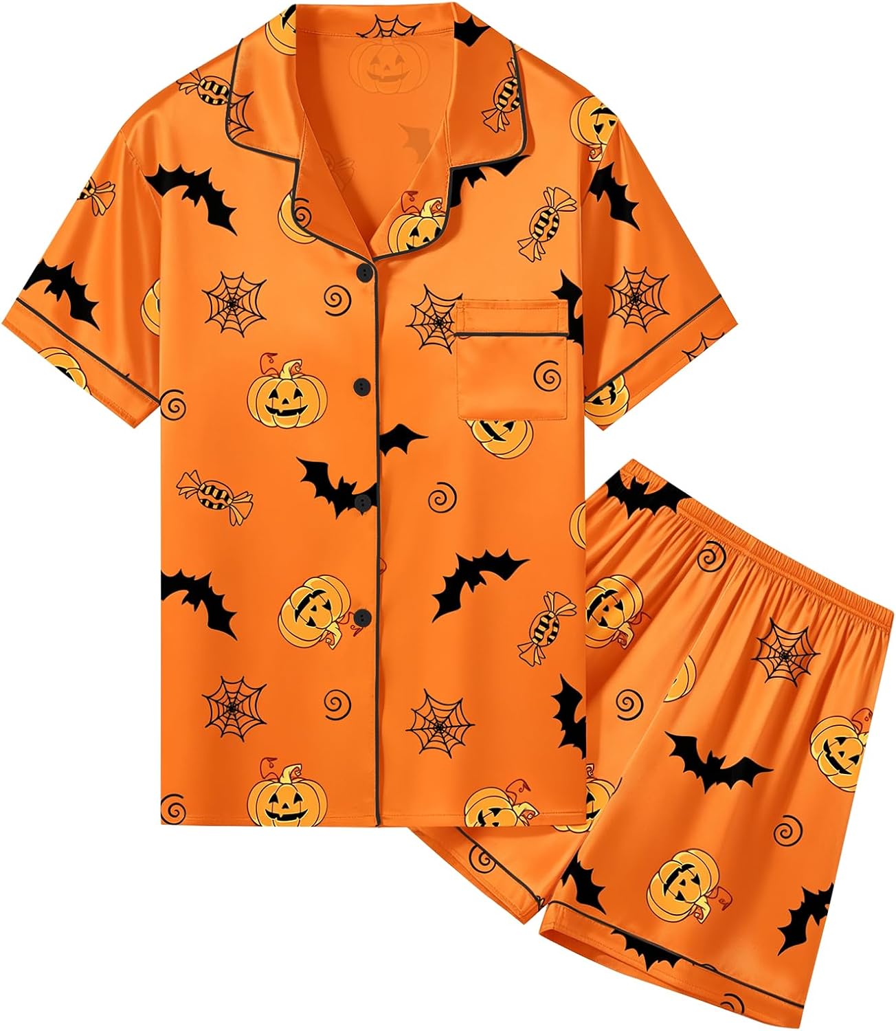 Umeyda Women & Girls Pajamas Set, Soft Satin Lightweight Silk Button-Down Top with Shorts 2 Piece PJS for Mom Boys Kids Gifts