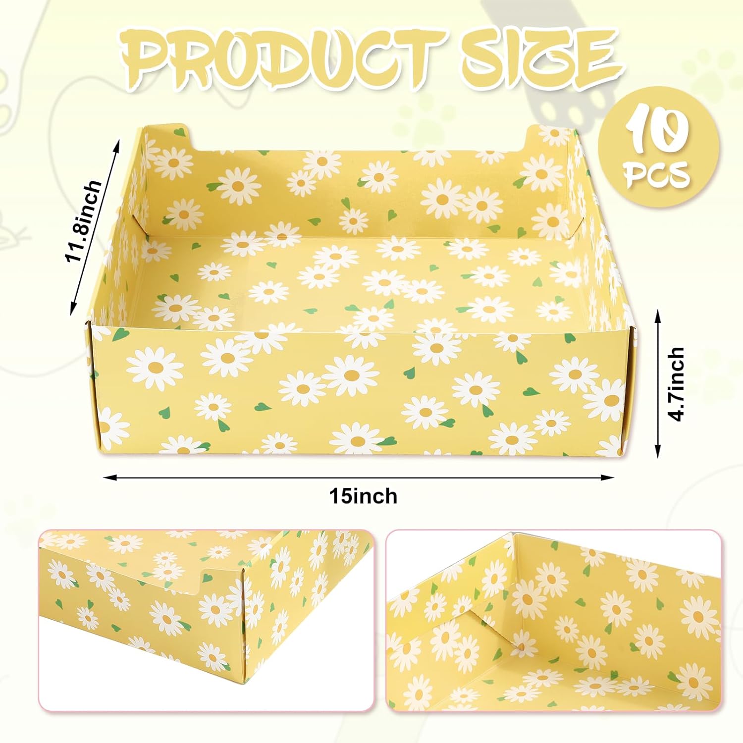 20Pcs Disposable Litter Boxes for Cats Foldable Yellow Green Daisy Pet Litter Pan with Scoop Portable Paper Toilet Tray for Multi-Cats Small Pets Travel
