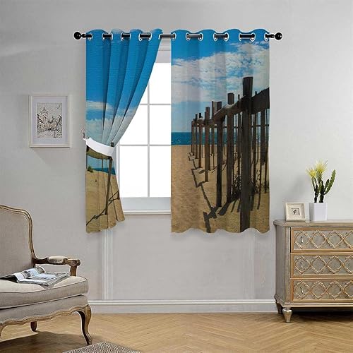 Miniatura 3 de YANFENQI Cortinas para Habitacion - Cortinas para Habitacion - Cortinas opacas para puerta corrediza con vista a la playa, manta acústica de 55