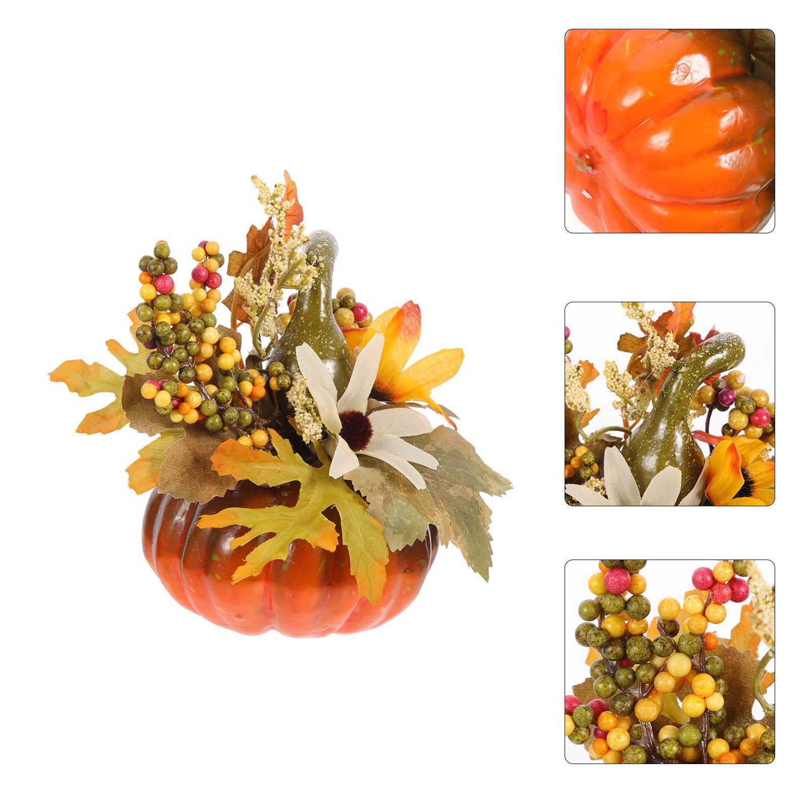 Künstliche Kürbisdeko mit Grünem Ahornblatt und Sonnenblume aus Kunststoff 1 Stück Zufälliger Stil Herbstliche Tischdekoration für Halloween und Herbstschmuck