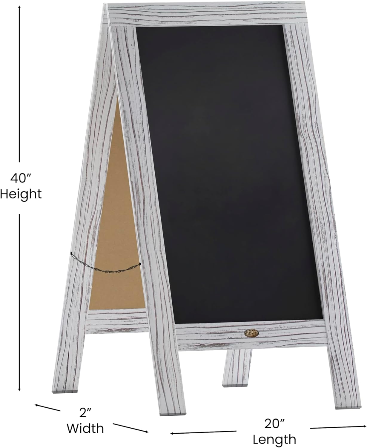 EMMA + OLIVER Burke Deluxe Magnetic Chalkboard Set - Whitewash Wood Frame - Double Sided - 40"x20" - Includes 8 Chalk Markers, 10 Stencils, Eraser, 2 Rustic Magnets
