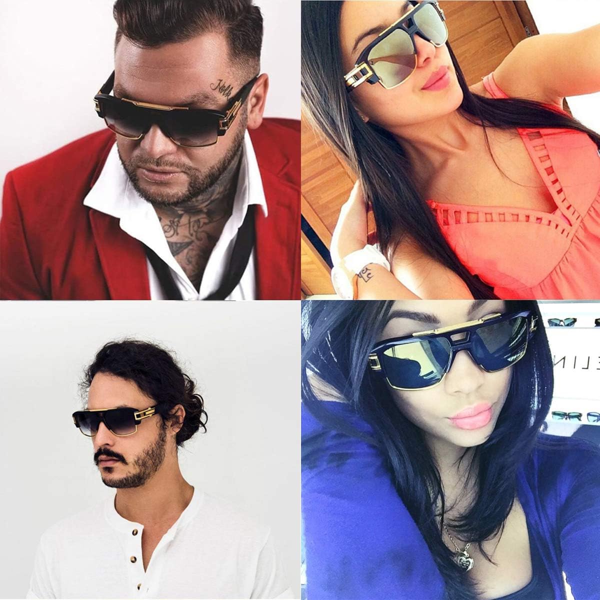 Dollger Square Sunglasses for Men Classic Oversized Sun Glasses Retro Semi Rimless Gold Alloy Frame UV400 - Image 3