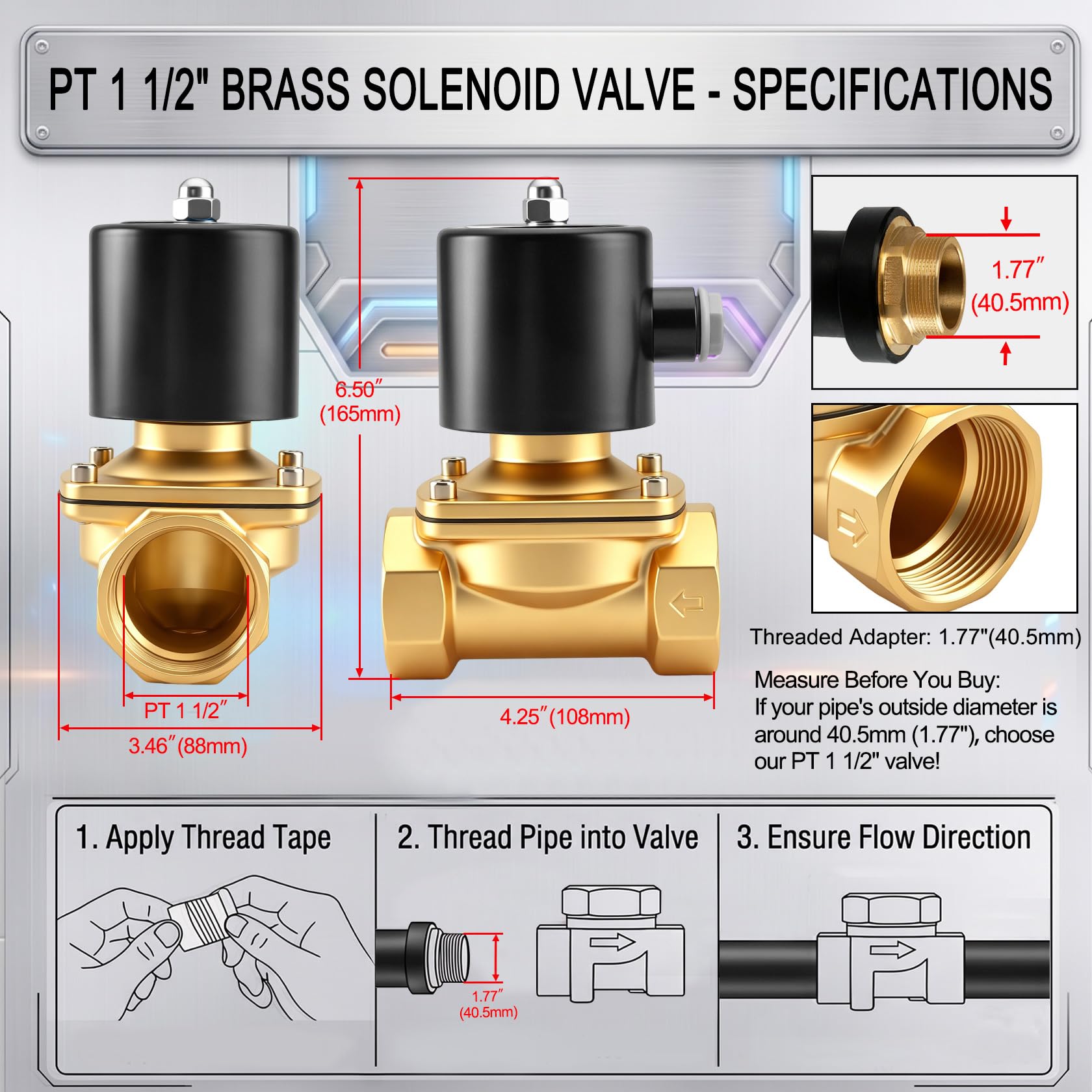 Heschen Válvula solenoide eléctrica de latón, 2W-400-40, PT 1-1/2'', AC220V, aire de agua de acción directa, válvula de reemplazo normalmente cerrada