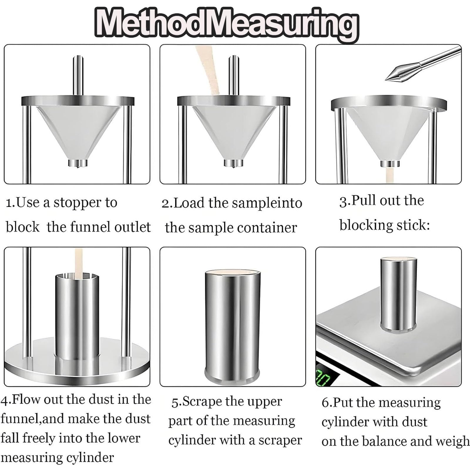 This Bulk Density Tester, Natural Stacking Density Meter, Stainless Steel Powder Density Measurement for Chemicals with 100ml Cup
