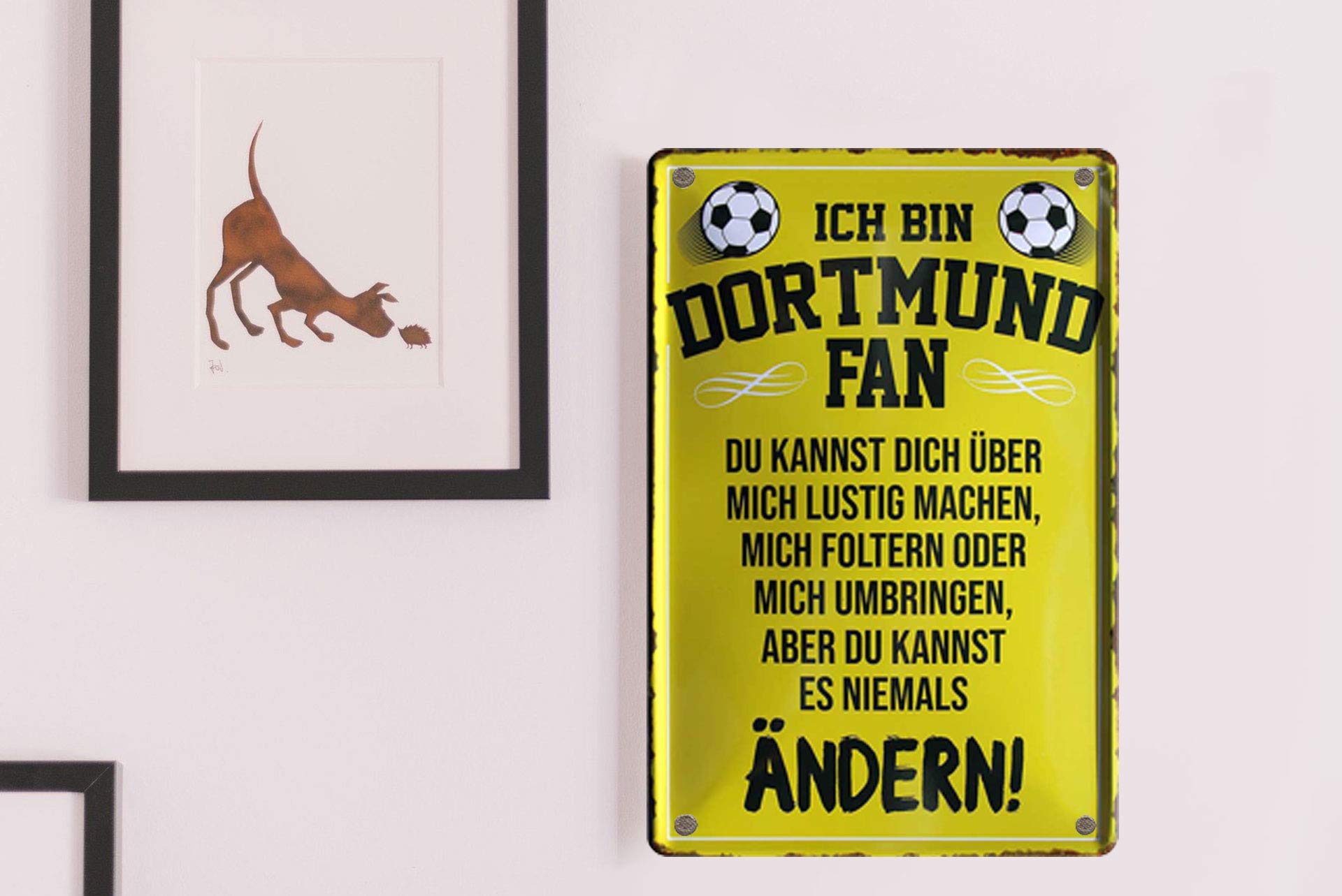 Targa Decorativa Da Parete In Metallo – Ich Bin Dortmund Fan – 46x10 Cm, Vintage, Regalo Per Tifosi