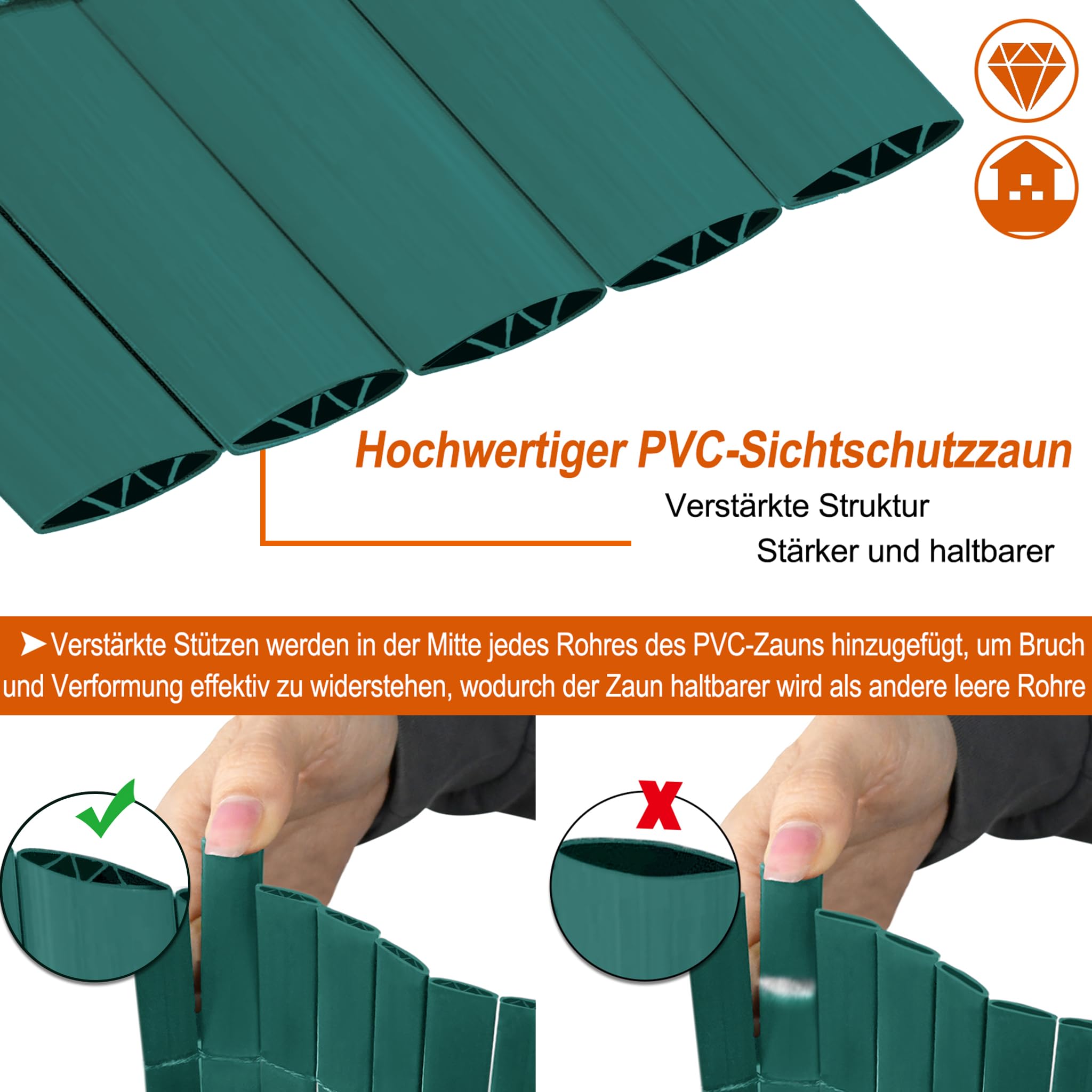 Froadp PVC Sichtschutzmatte Sichtschutzzaun Imitat Bambus mit Kabelbindern und W-Förmige Verstärkten Lamellen Wetterfest Balkon Sichtschutz Outdoor Gartensichtschutz Zaun 80x1000cm (Grün)