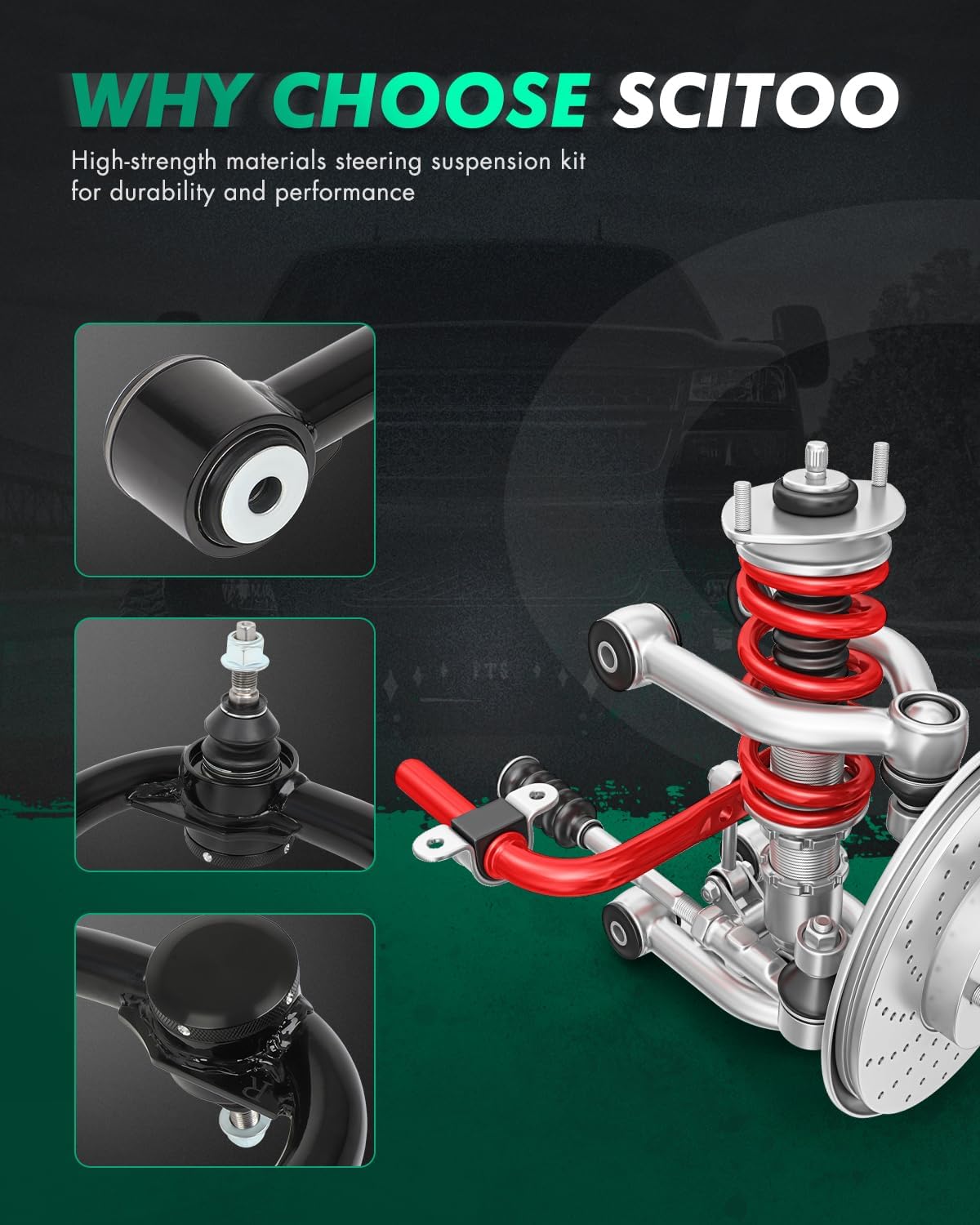 SCITOO (Pair) 2-4" Front Upper Control Arms Adjustable Suspension Kit Compatible with 2004-2020 for Ford for F150, 2PCS Tubular Black Arms Alignment Lift 2 to 4 inch