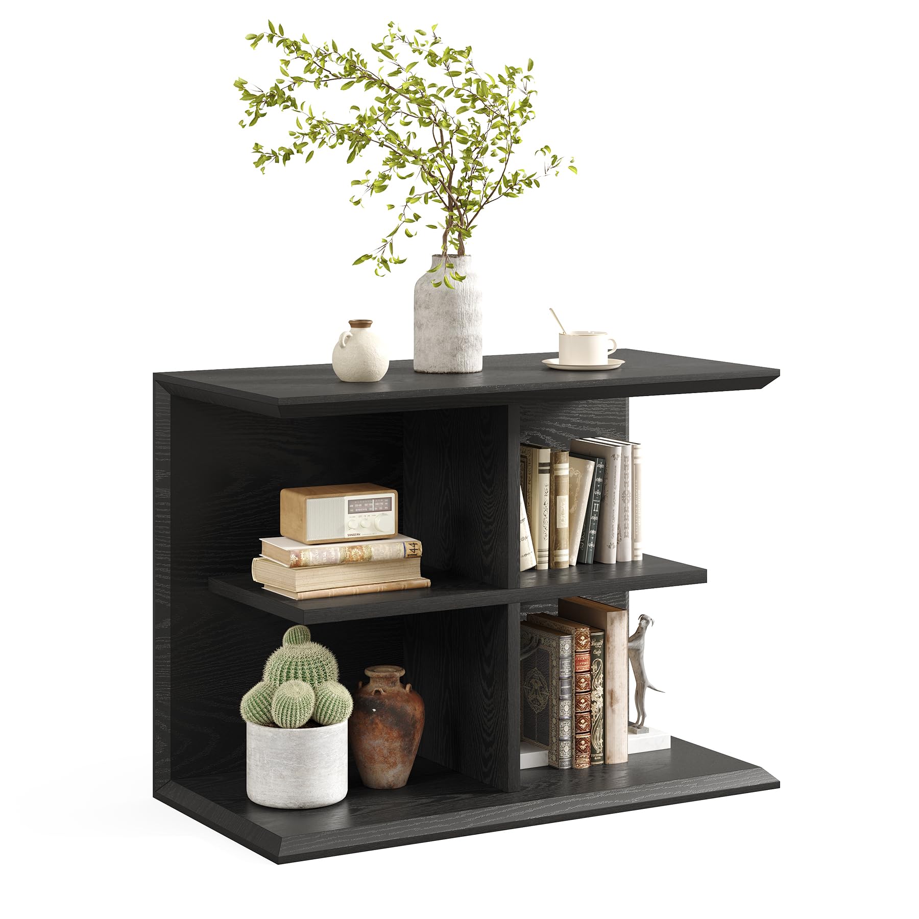 Tribesigns Mesa de centro de 3 niveles con espacio de almacenamiento, mesa de sofá con 4 estantes, mesa de café industrial, mesita de noche para dormitorio, salón, pasillo, entrada, vestíbulo