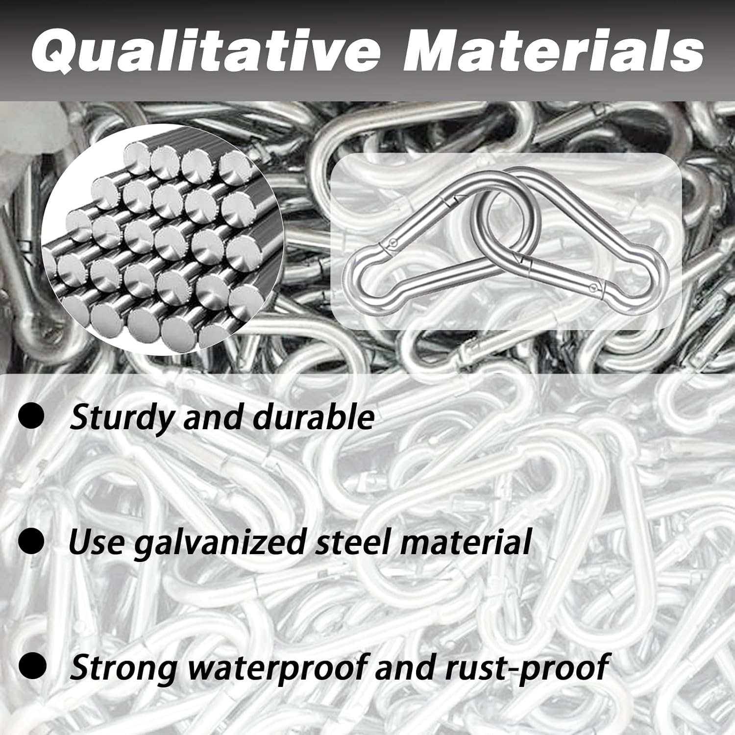 2.36'' Carabiner Clips, 1/4 Inch Heavy Duty Galvanized Steel Spring Snap Hook, Small Carabiner Clip 260LBS Holding Capacity Quick Link Clip Keychain for Hammock Dog Leash & Camping Gym(40 PCS M6) - Image 4