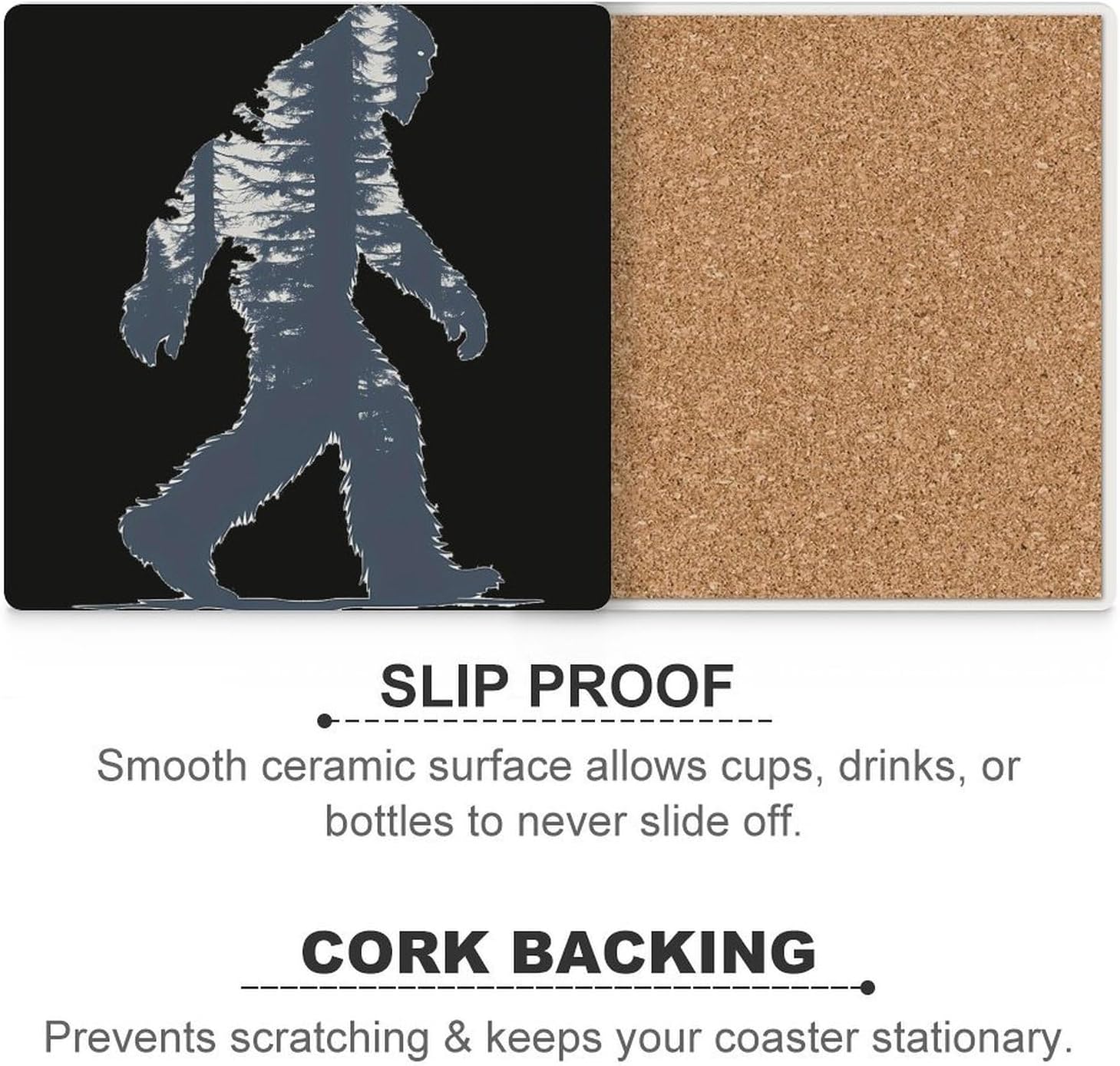 Bigfoot Sasquatch Forests Ceramic Coasters Set Square Drink Coasters Table Coaster for Kitchen Desktop Decor