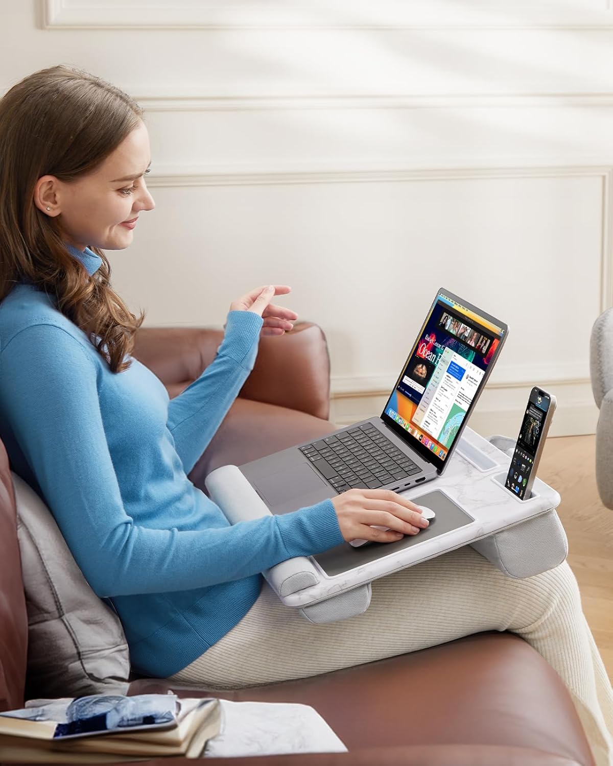 HUANUO Lap Desk - Fits up to 17 inches Laptop Desk, Built in Mouse Pad & Wrist Pad for Notebook, Laptop, Tablet, Lap Stand with Tablet, Pen & Phone Holder, Marbling, HNLD3M