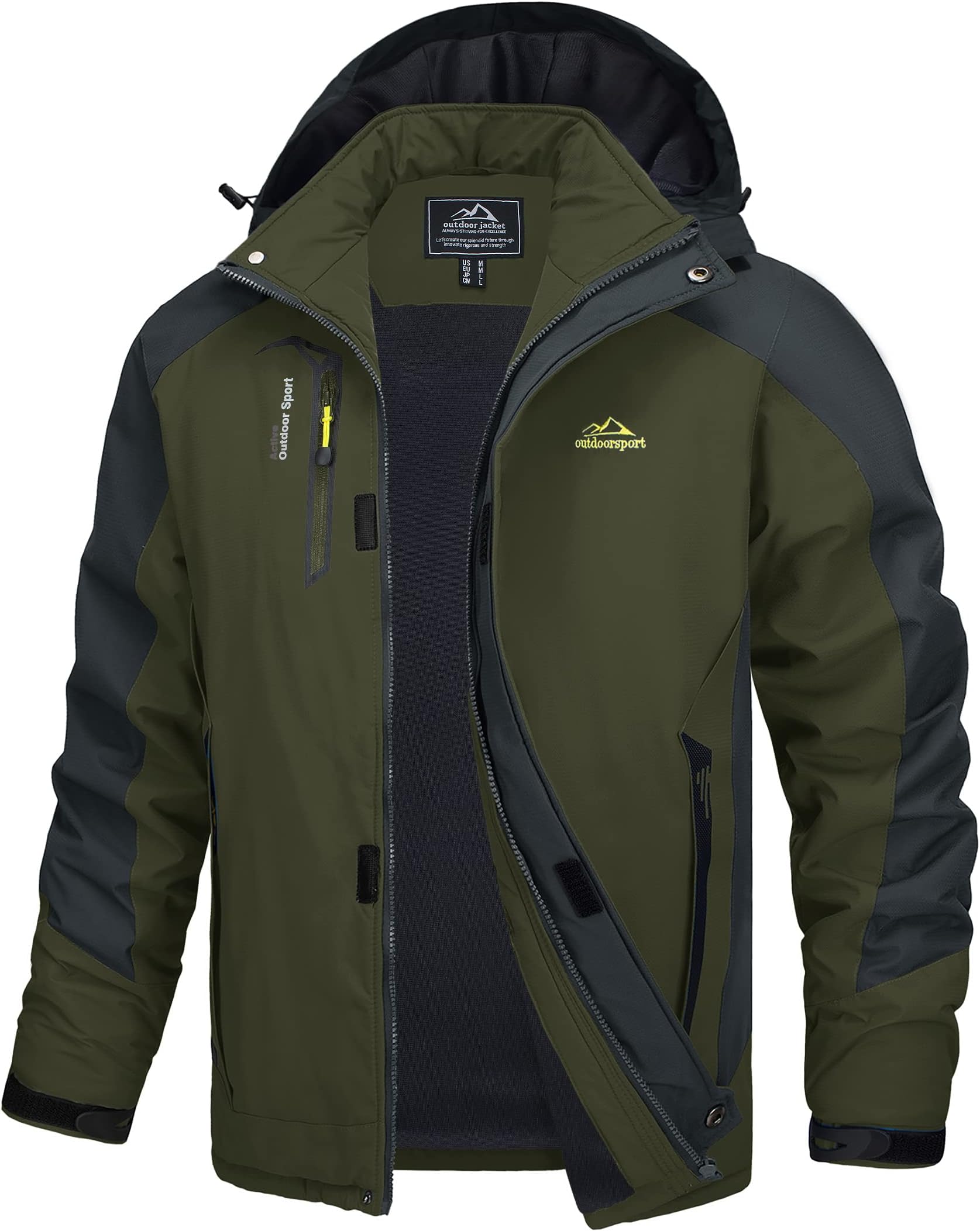 Men's Waterproof Jackets Lightweight Micro Fleece Winter Jacket Softshell Hiking Rain Coats with Removable Hood