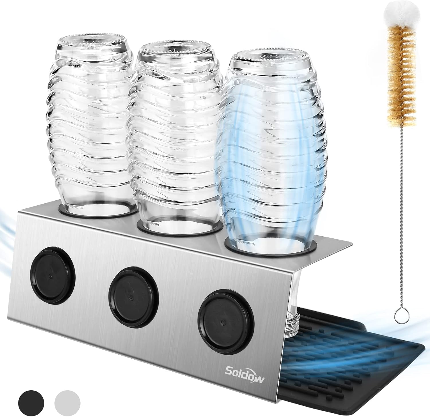 Bambus Flaschenhalter Für Sodastream - 4er Abtropfständer Mit Silikonmatte