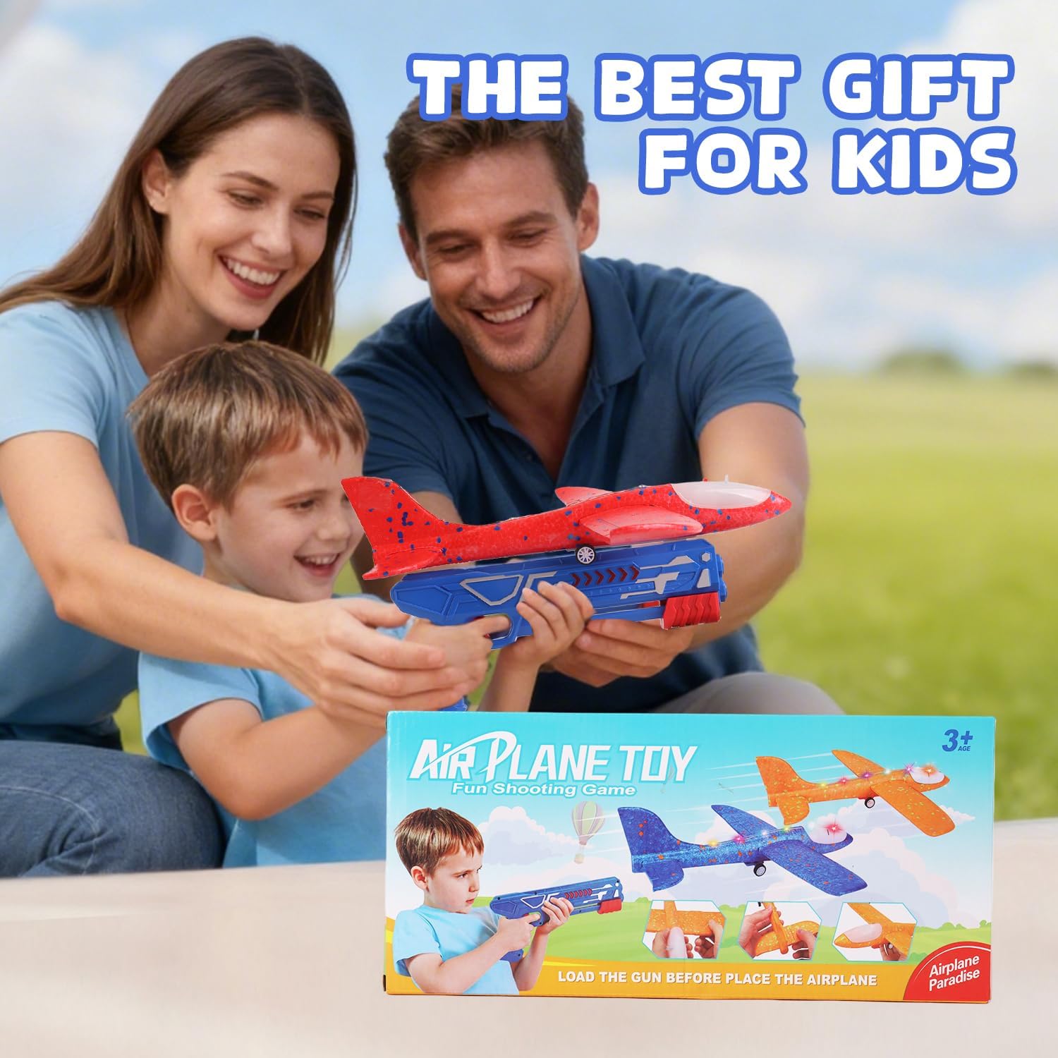 Foam Airplane Launcher Toy | 2-Count Foam Glider Planes for Kids | Kids Airplane Toy with LED Lights | Two Flying Modes - Horizontal & Rotating | Outdoor Toys for Boys & Girls Gift Ages 2+ Years Old