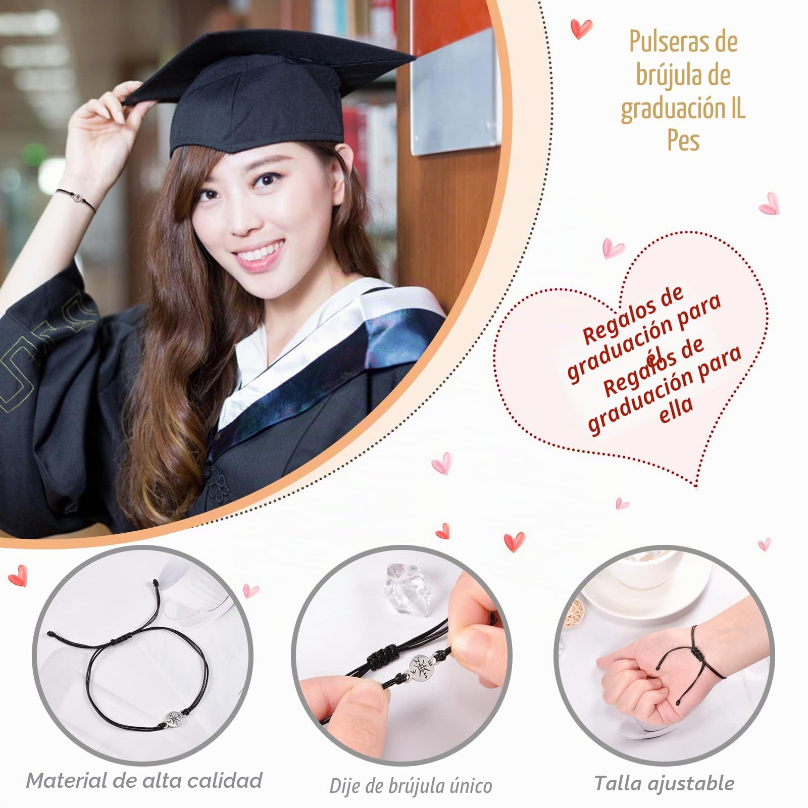 YELUWA Regalos para Graduacion - 10/20/30 Pcs Graduacion Pulsera Para Él/Ella, 2026 College Master Doctor Collège La Aventura Comienza Brújula Pulsera Compañeros Clase Amigo Hijo Hija Novio Maestría