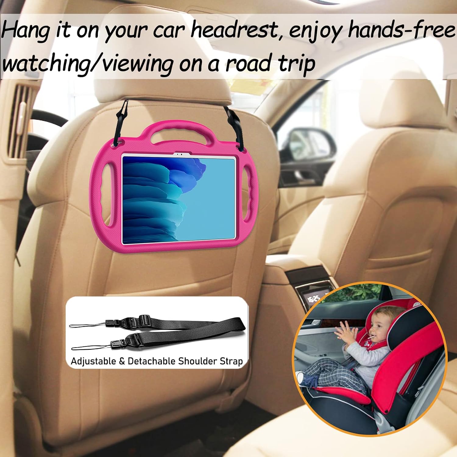 LTROP Kids Case for Samsung Galaxy Tab A7 10.4 2022/2020, Samsung Galaxy Tab A7 10.4 Case with Shoulder Strap, Shockproof Handle Stand Case for Samsung Tab A7 10.4 Inch(SM-T500/T505/T507/T509), Rose