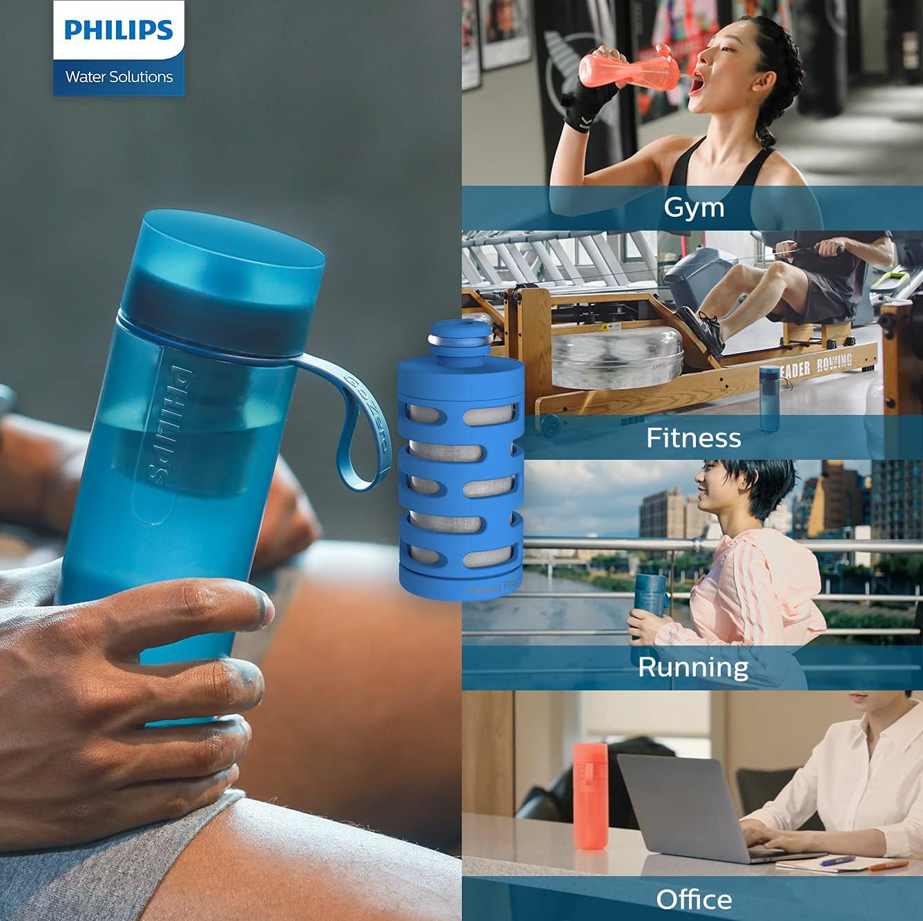 Philips - GoZero Fitness Hydration Bottle - 1 Filter Included - Blue