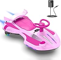 CANKETEC 12V Electric Wiggle Car for Kids 3+ - 2-in-1 Rechargeable Ride-On with Pedals, Anti-Rollover, Lights, Music, Spray (Pink)