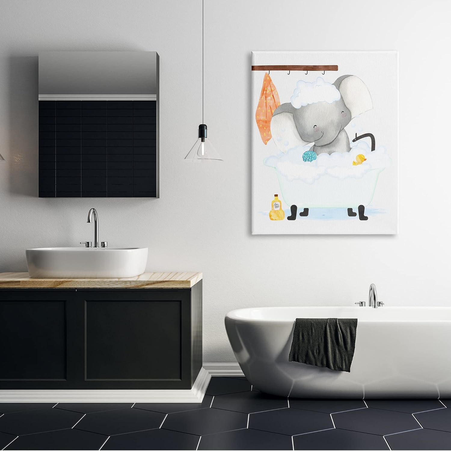 Stupell Industries Children's Baby Elephant Bubble Bath Rubber Duck Bathroom, Design by Erica Billups
