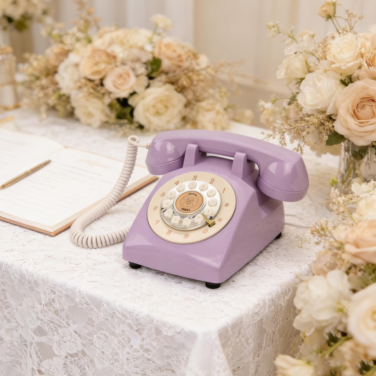 Telefono con quadranti rotanti con registratore per catturare momenti speciali, libro degli ospiti, libro dei messaggi uditivi, registratore telefonico retrò