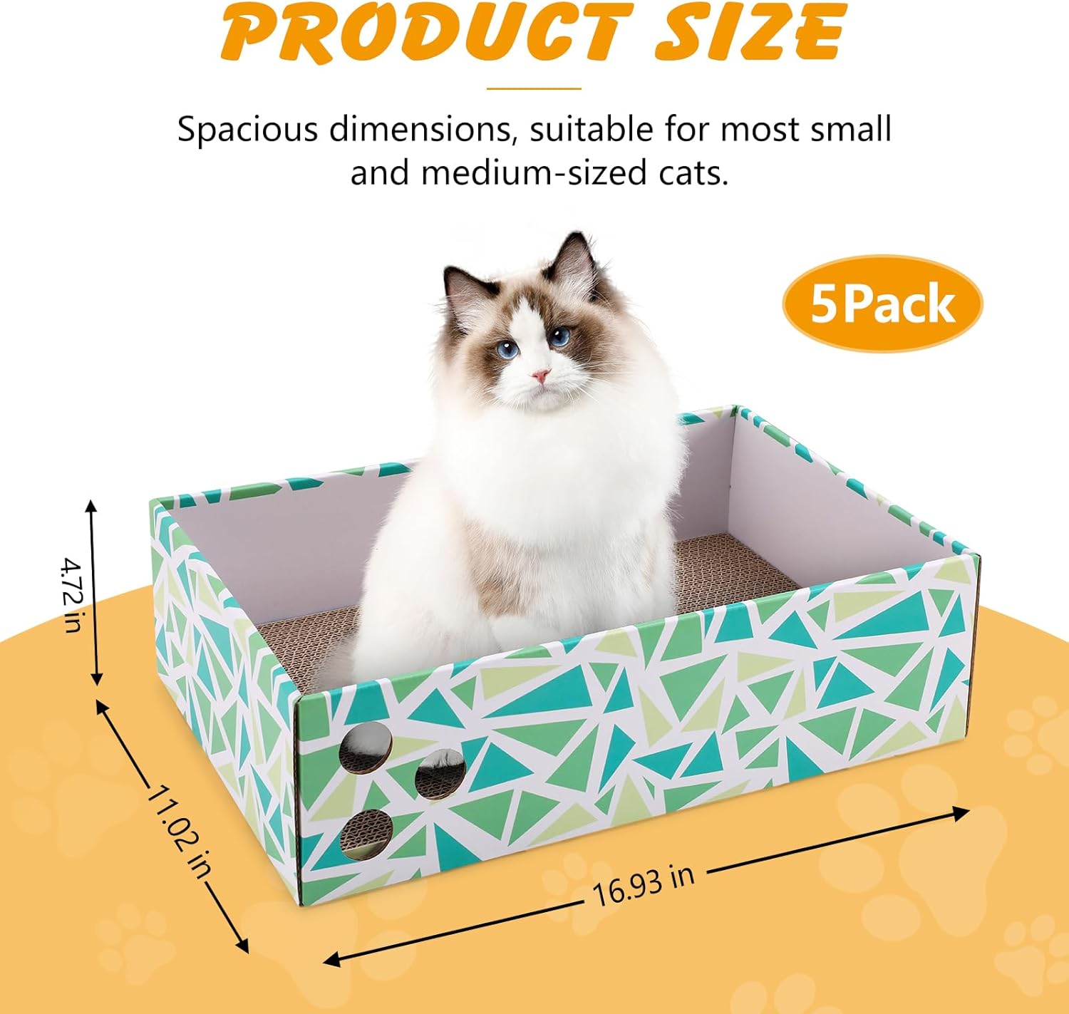 Cat Scratch Pad with Box, 5 Packs in 1 Cat Scratcher Board for Indoor Cats, Reversible Heavy-Duty Corrugated Scratching Board for Cats, Medium and Small Cats, Furniture Protection