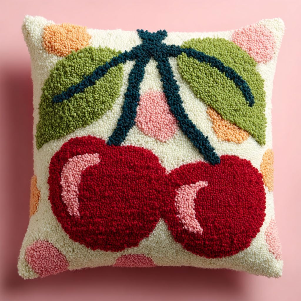 AMBATTERY Latch Hook Kits Pillow Beer Mug Handmade Pillowcase DIY Embroidery Pillowcase Rug Cover Stitching Latch Hook Pillow Kit 43x43cm