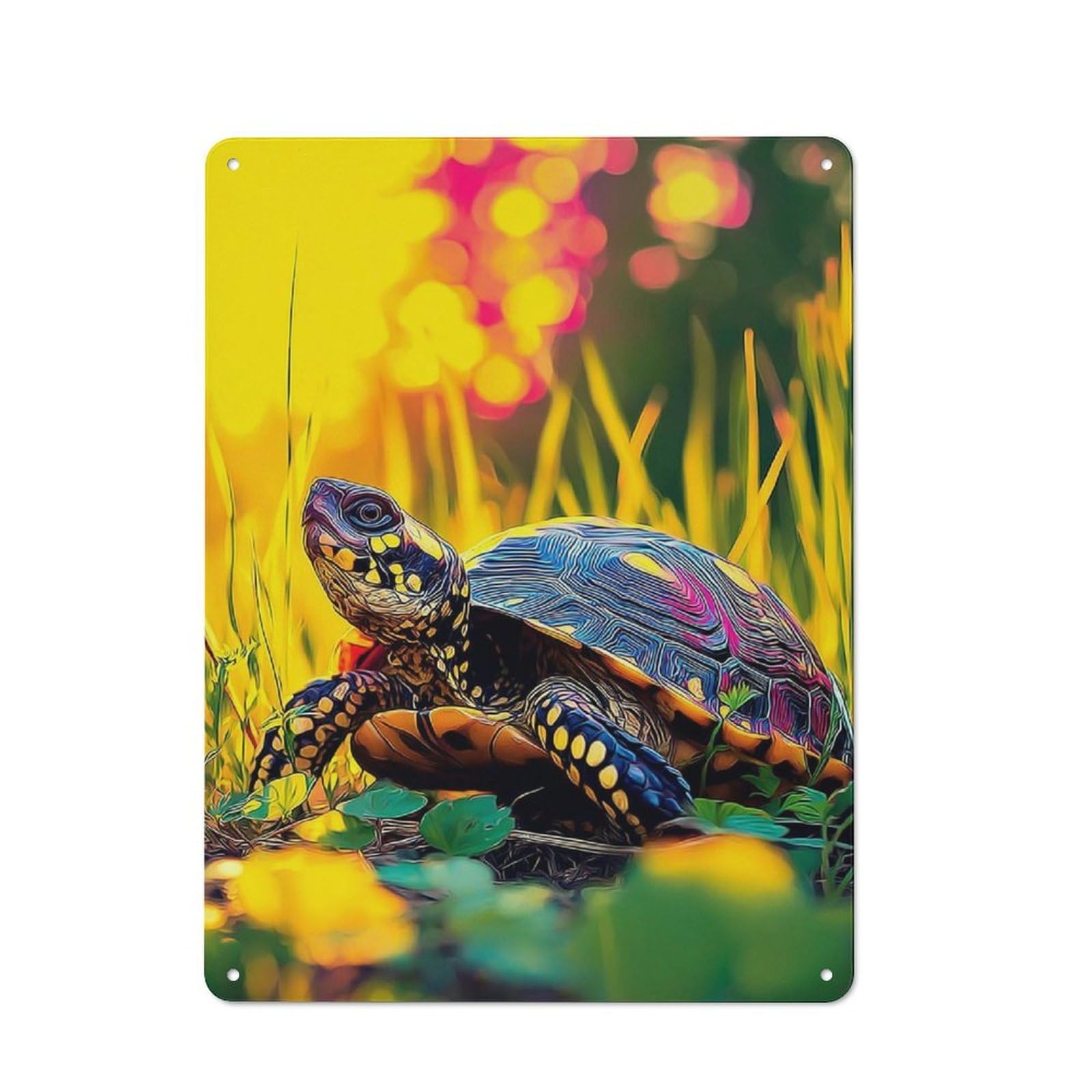Junmoney Colorful Turtle In Nature-2 Rustic Tin Sign 40X30cm For Living Room Or Hallway, Suited To Living Room Decor Lovers