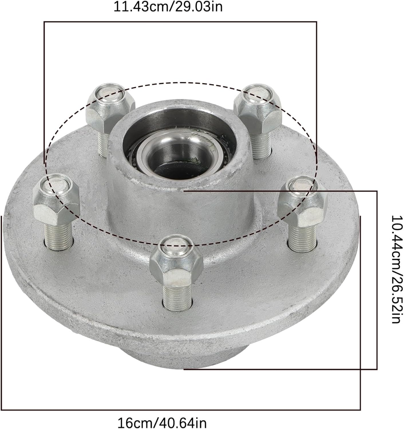 Galvanized Pre-Assembled Trailer Hub Kit 5-Lug 4.5 Inch for 3500lb Trailer Axle