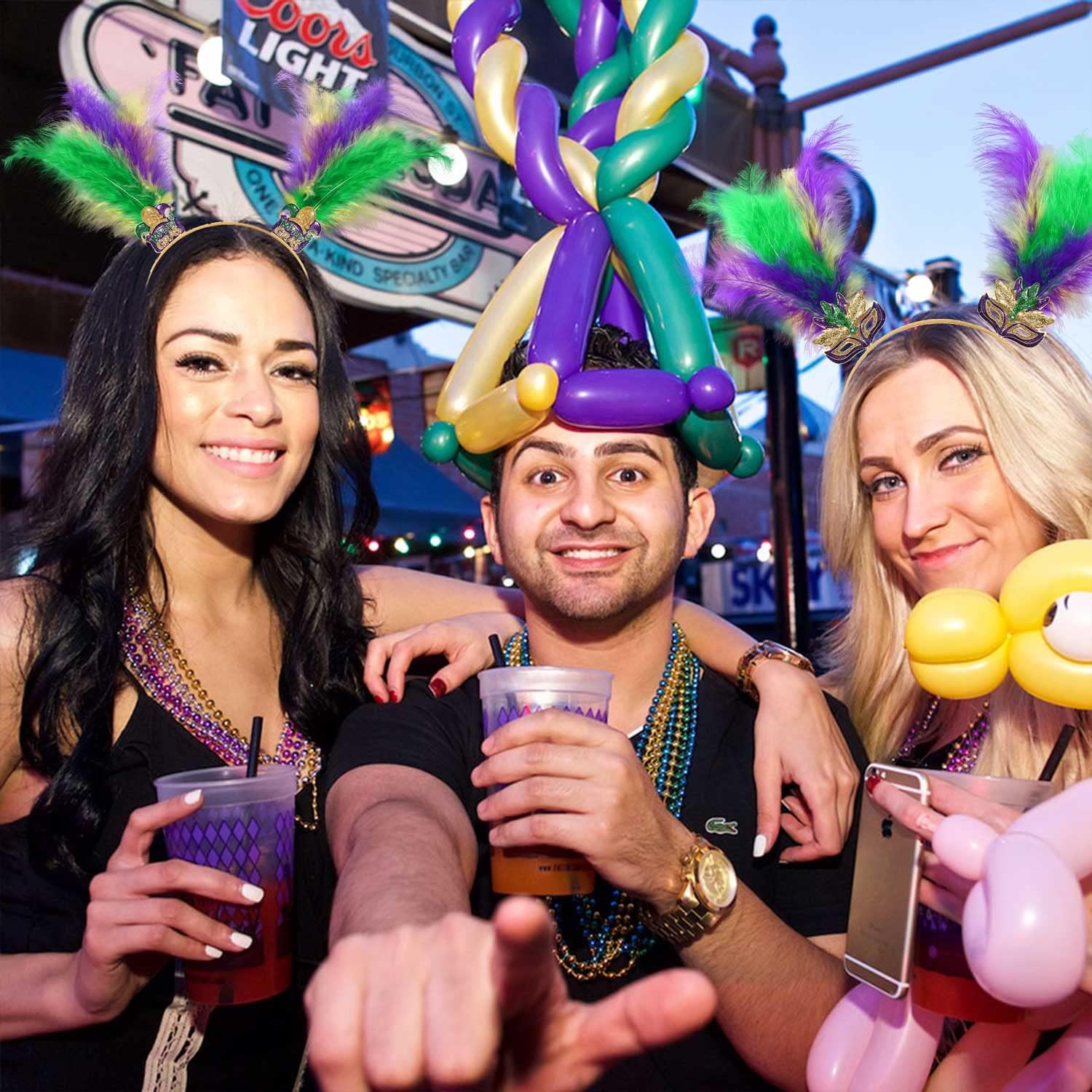 YAHPERN Mardi Gras Headbands for Women Mask Fleur De Lis Hairband Carnival Feather Headwear Mardi Gras Hair Accessory Gifts - Image 4