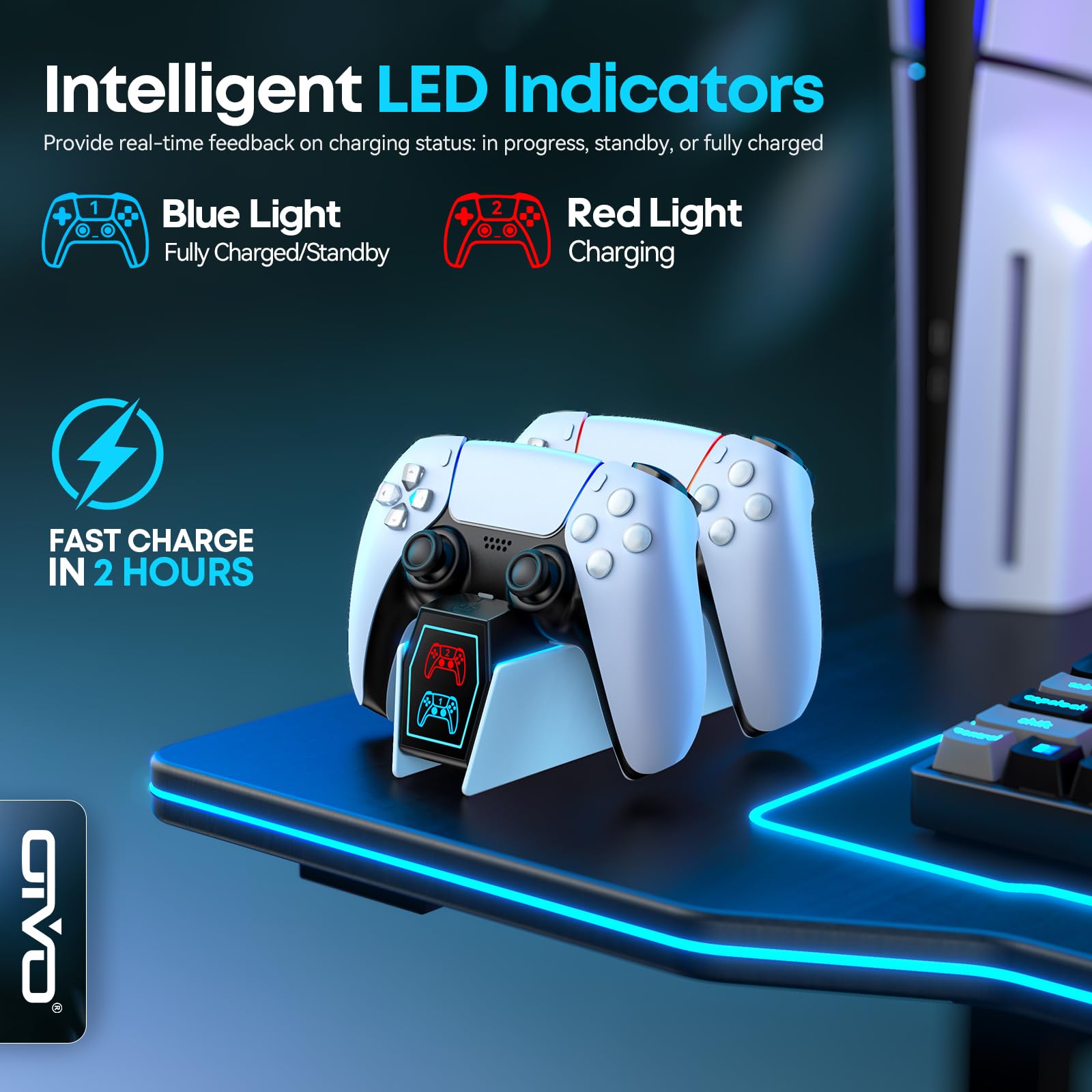 OIVO PS5 Controller Charger PS5 Accessories Kits with Fast Charging AC Adapter, Controller Charging Stand for PlayStation 5, Docking Station Replacement for for PlayStation 5 Storage