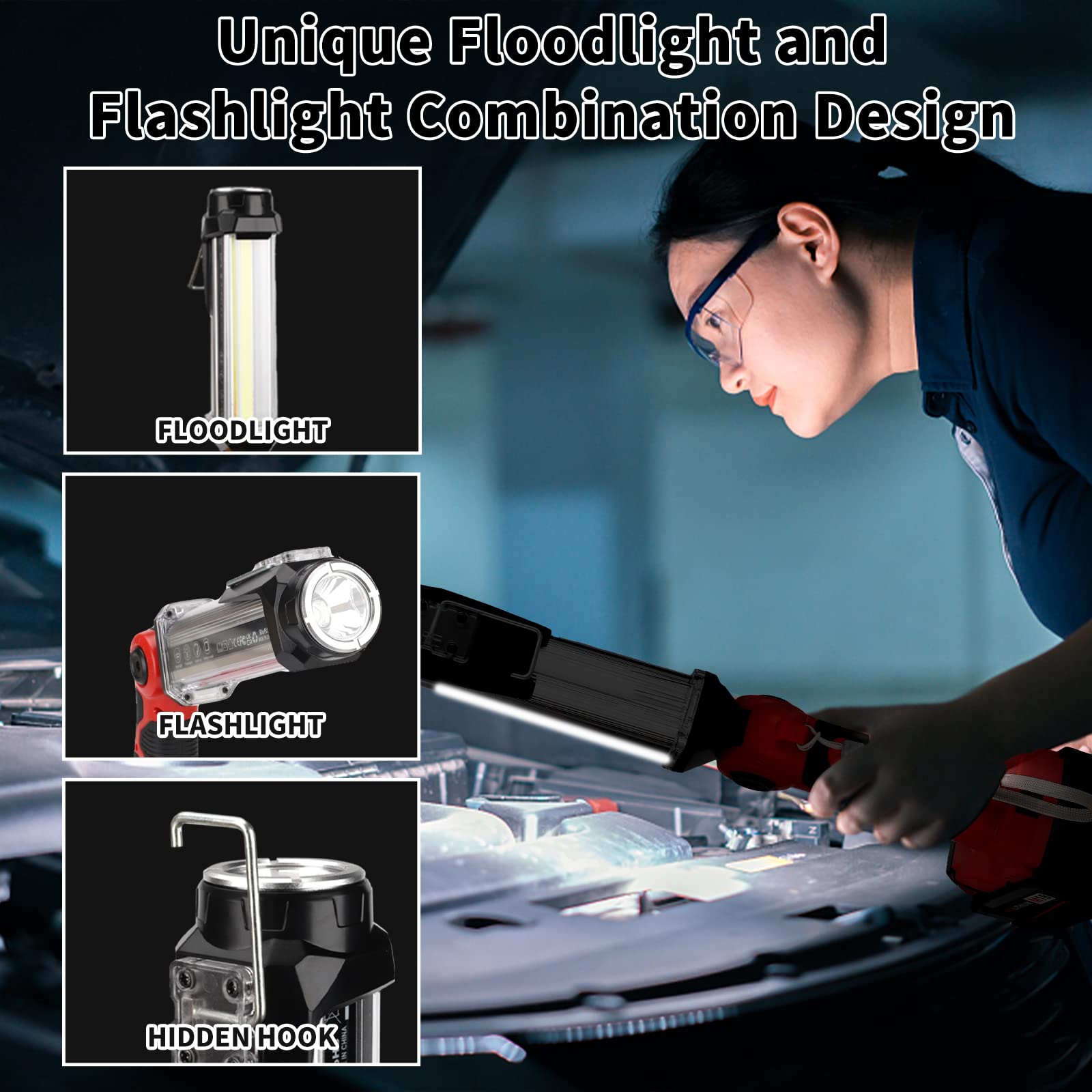 Taingwei Luz de trabajo LED de 2000 lm para batería de litio Milwaukee m18, linterna de 25 W para camping, reparación de automóviles, iluminación de emergencia e iluminación en el lugar de trabajo