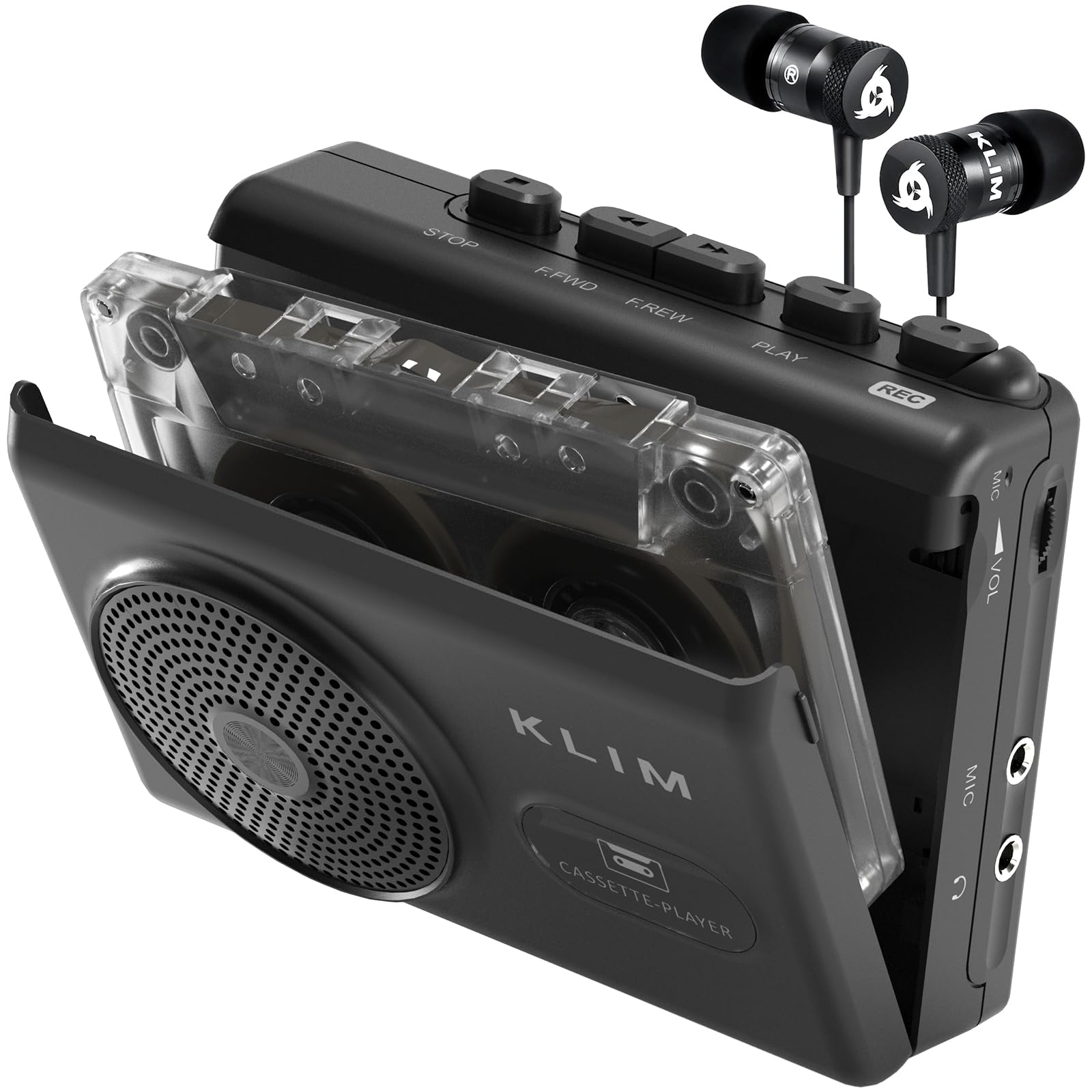 Lecteur Cassette Audio Enregistreur KLIM K9 – Baladeur Cassette Portable avec Haut-Parleur, Microphone, Prise Casque, Alimentation Piles AA/AC, 2 Piles et Écouteurs Inclus