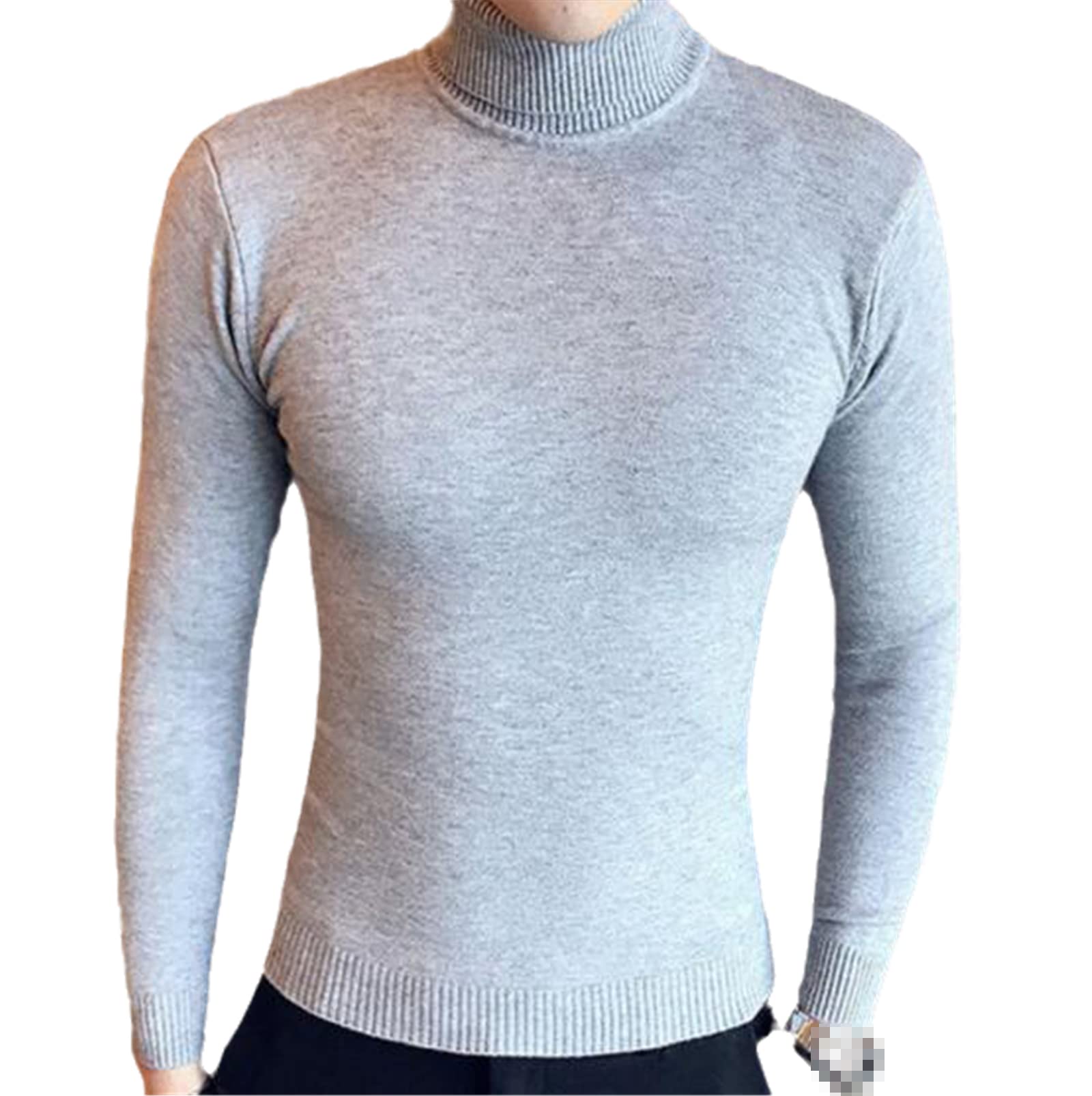 Vogrtcc Męski wąski jednolity kolor golf sweter zimowy długi rękaw ciepły dzianinowy sweter dół koszula, Jasnoszary 1, XL
