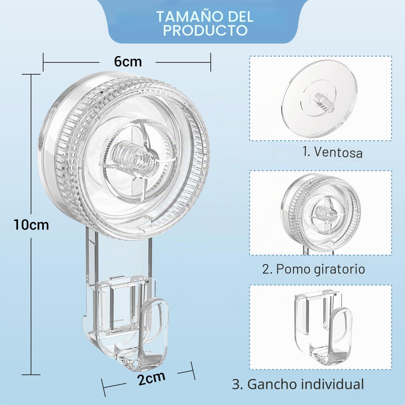 Luxear Ganchos Ventosa de Baño para Toallas 6 Piezas Colgador Ventosa | Perchero Ventosa Giratorio para Toallas Albornoz, Percha Resistentes para Cocina Baño Pared Azulejos Vidrio, Transparente