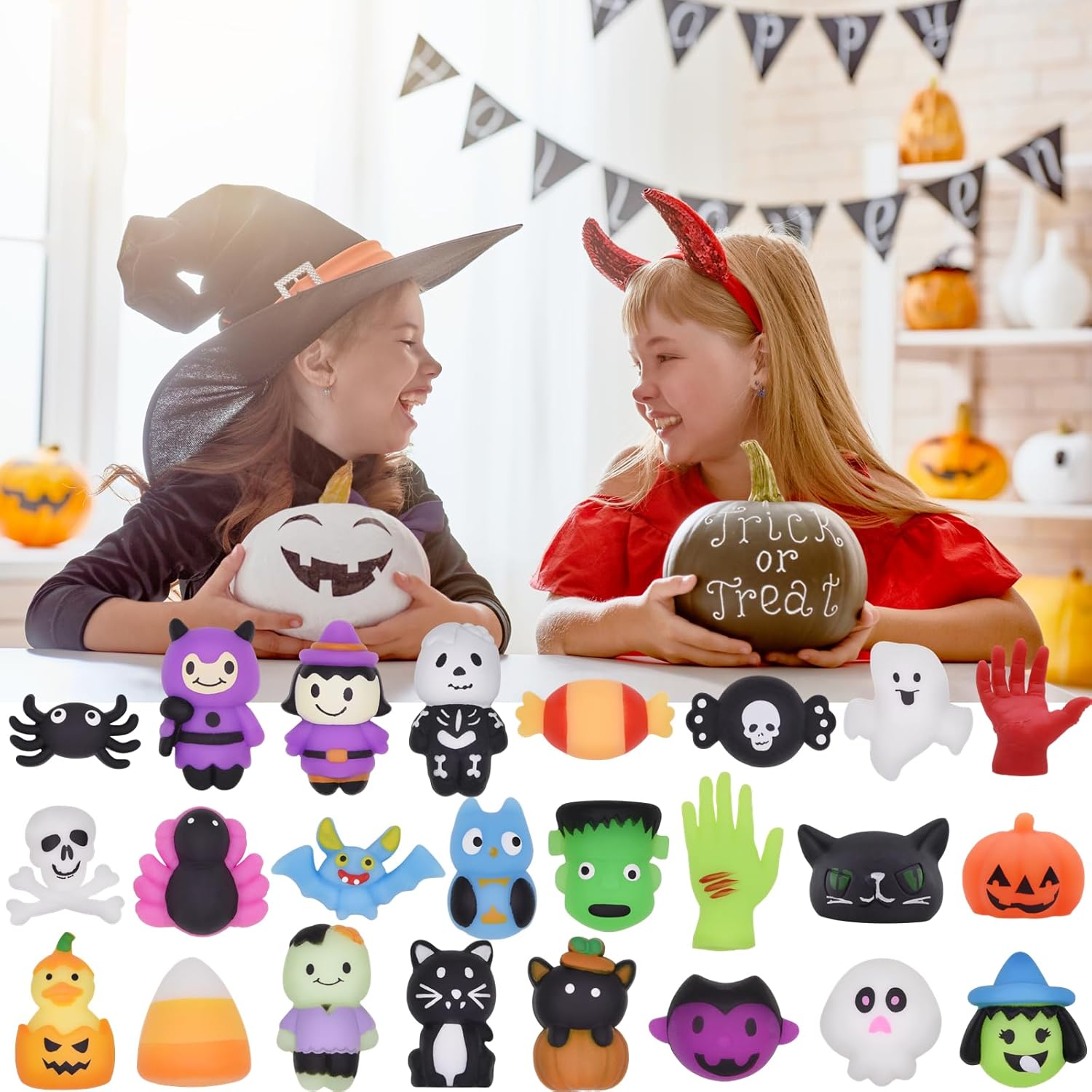 24 PCS Halloween Mochi Squishy Toys Squishies Halloween Toys for Kids Girls Boys Party Favors Halloween Party Favors Treat Bags Gifts
