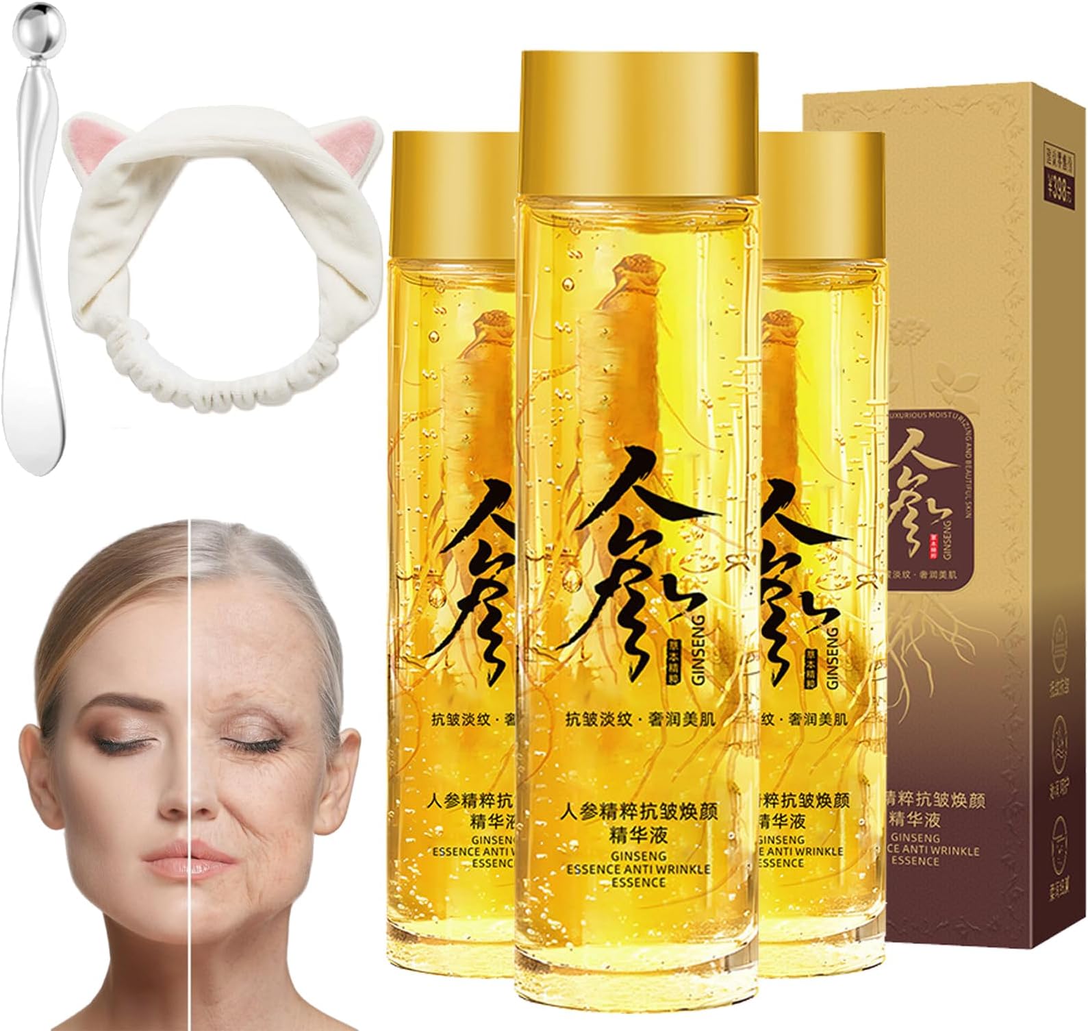 Ginseng Anti-wrinkle Serum and Cream, Ginseng Extract Liquid, Ginseng Extract Serum Oil for Tightening Sagging Skin Reduce Fine Lines (3Pcs-Serum)