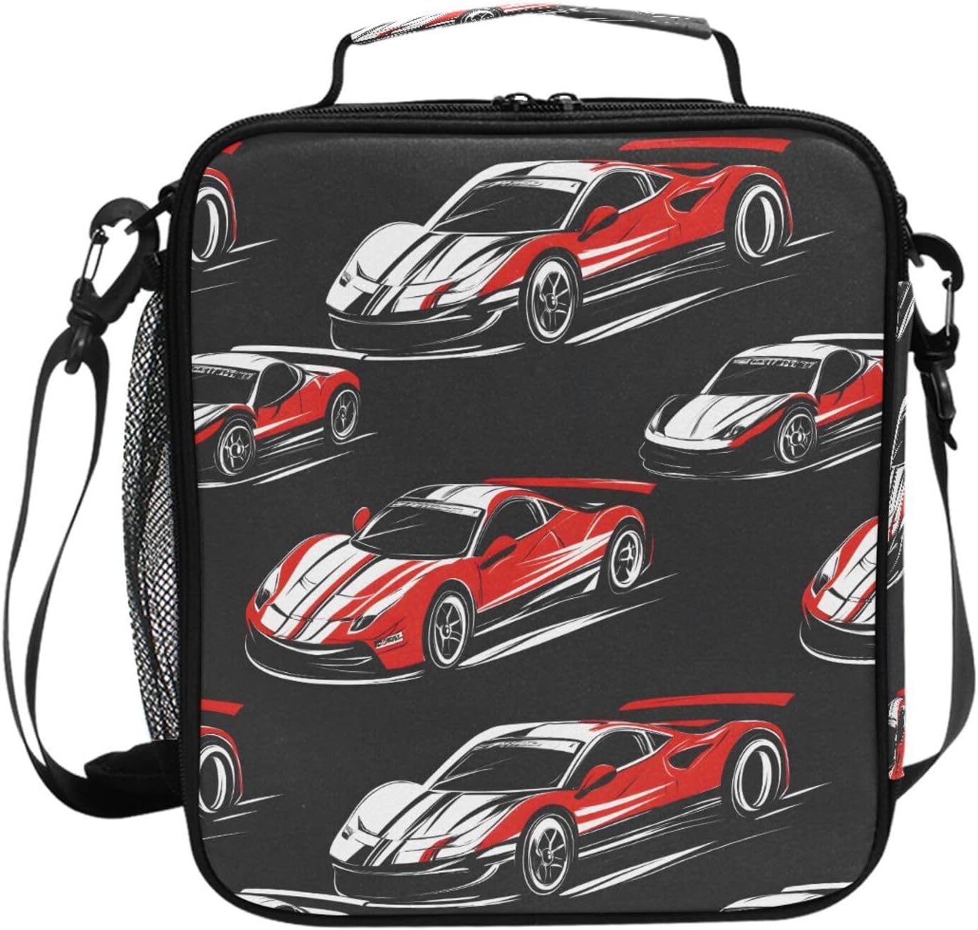 Black White Checkered Pattern Lunch Box Insulated Lunch Bag Prep Kids Cooler Tote Freezable Shoulder Strap Waterproof Picnic Meal for School Office