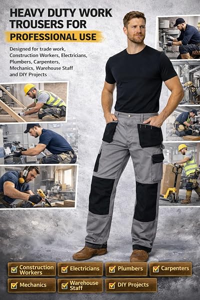 GRS Multi Pockets Mens Combat Cargo Work Trouser with Knee Pad Pockets (Various Sizes and Colours: 28" - 50") - 3