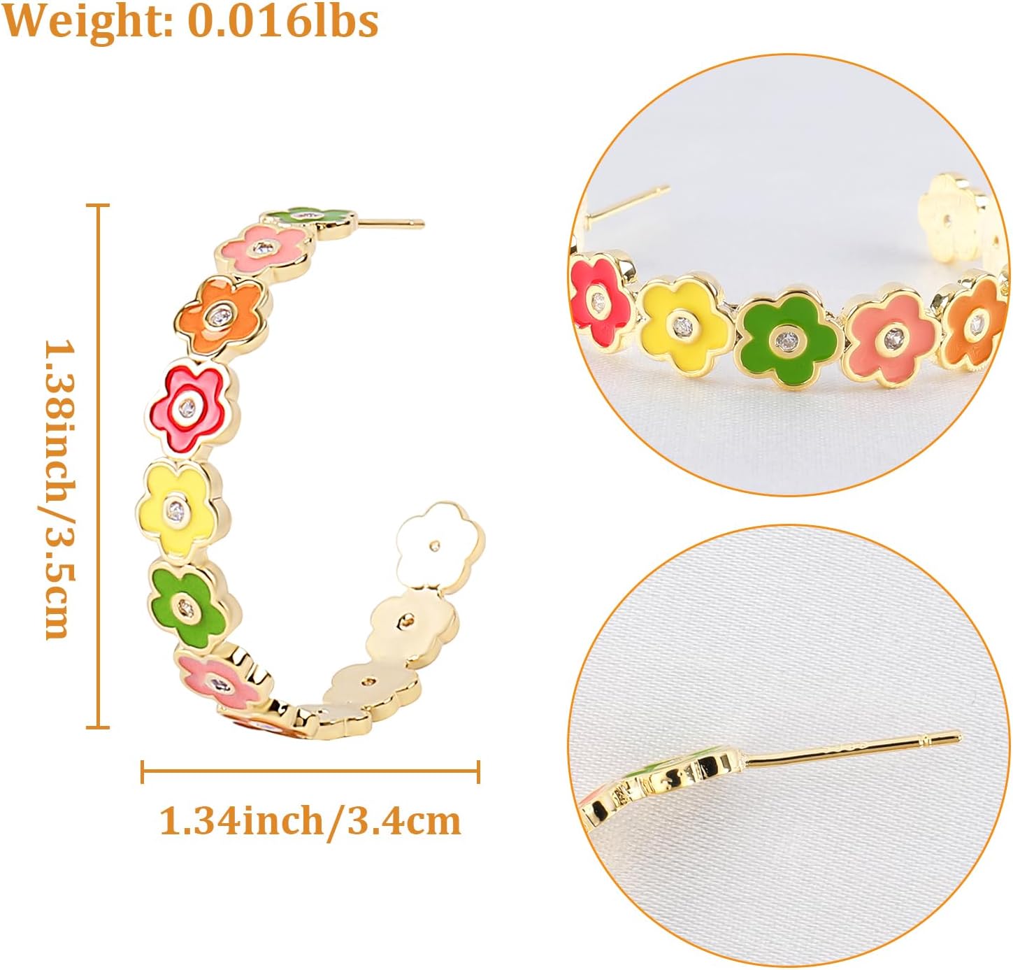 Colorful Flower Hoop Earrings for Women 14K Gold Plated Flower Open Round Hoop Earrings Enamel Floral Statement Earrings Blossom Hoop Earrings Spring Summer Beach Party Jewelry Gift for Women - Image 2