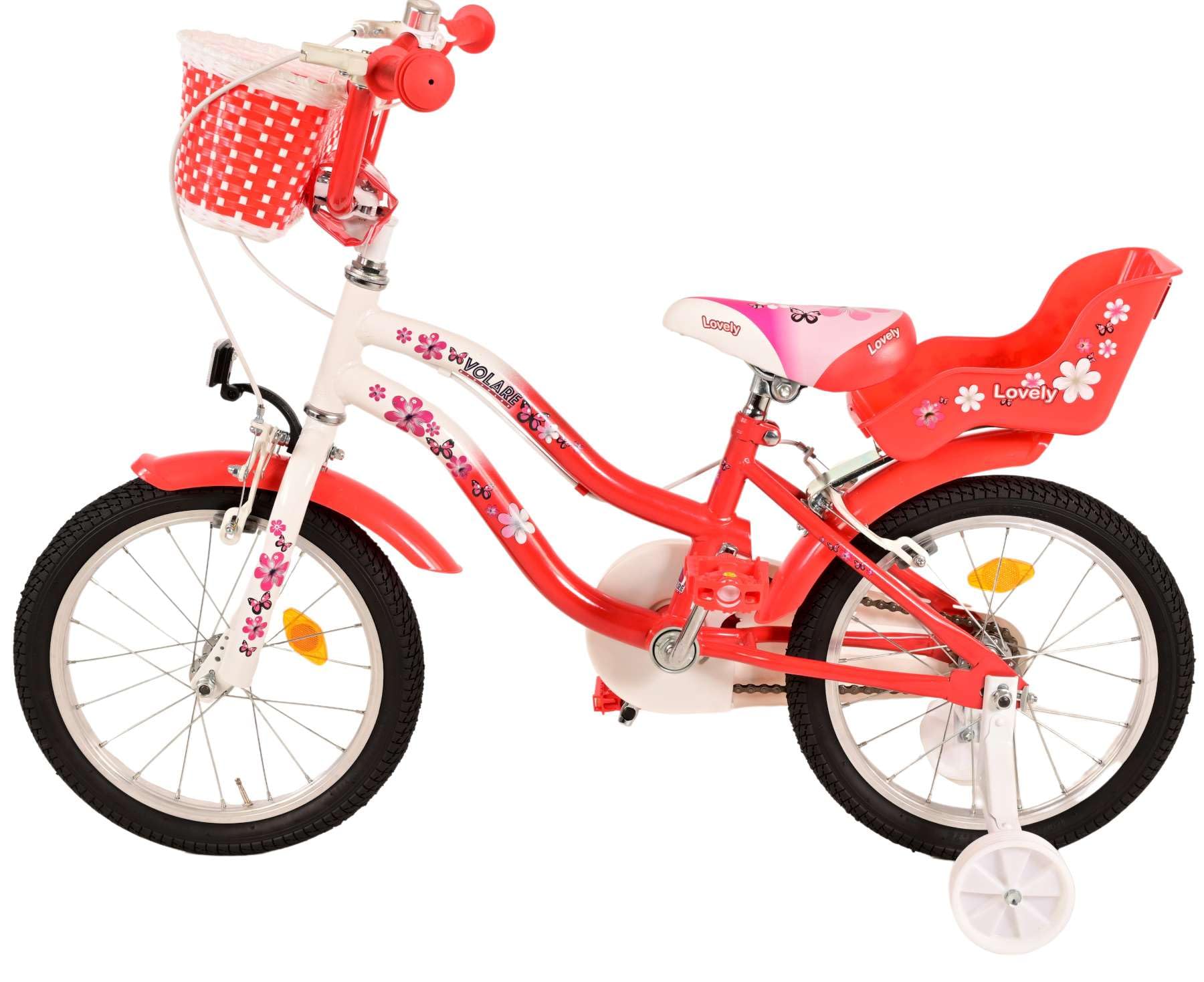 Volare Lovely Vélo Enfant - Fille - 16" - Rouge Blanc - 2 Freins à Main