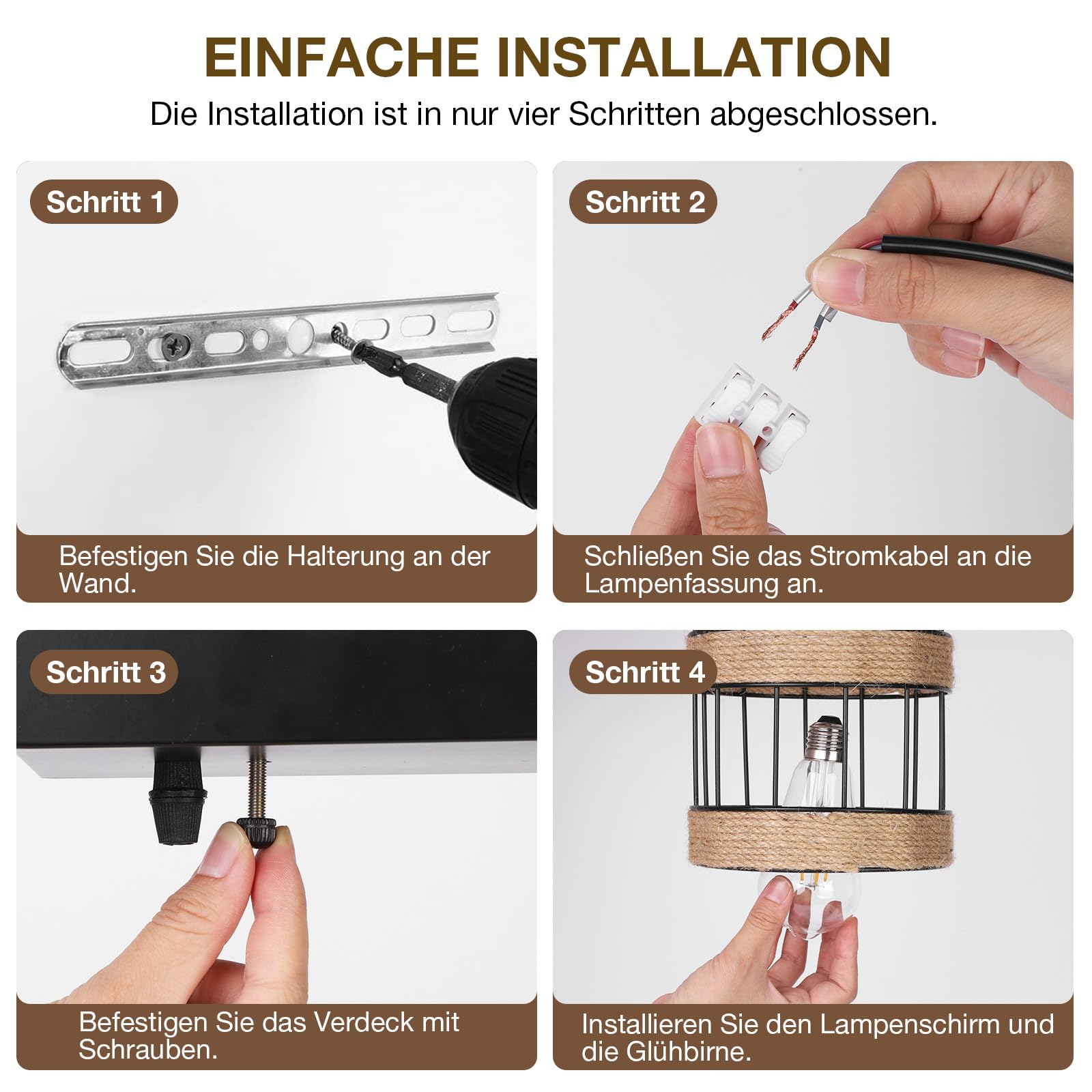 Pendelleuchte Esstisch 3-Flammig Höhenverstellbar,Schwarz Hängelampe Vintage mit Eisenkäfig,E27 Hanfseil Hängeleuchte Esstischlampe Hängend für Küche,Wohnzimmer,Esszimmer,Café