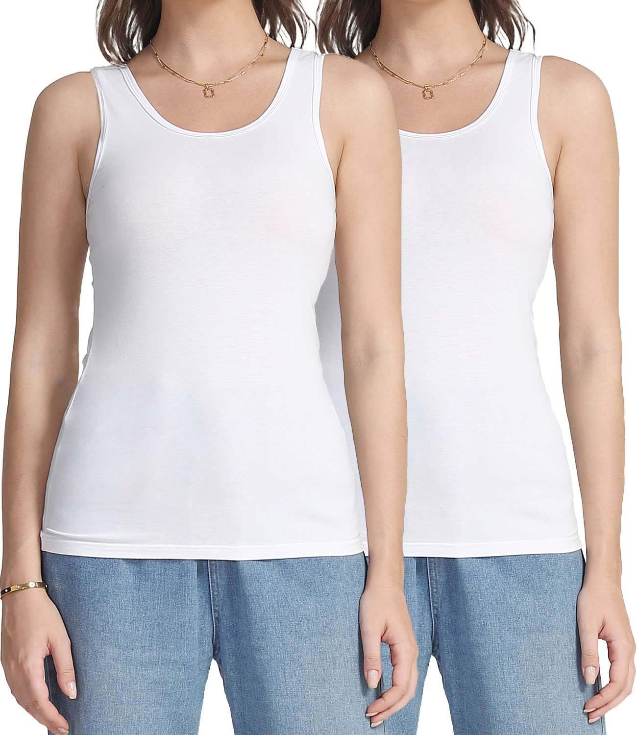 wirarpa Women's Tank Tops Cotton Undershirts Comfy Camis Base Layer 2-Pack