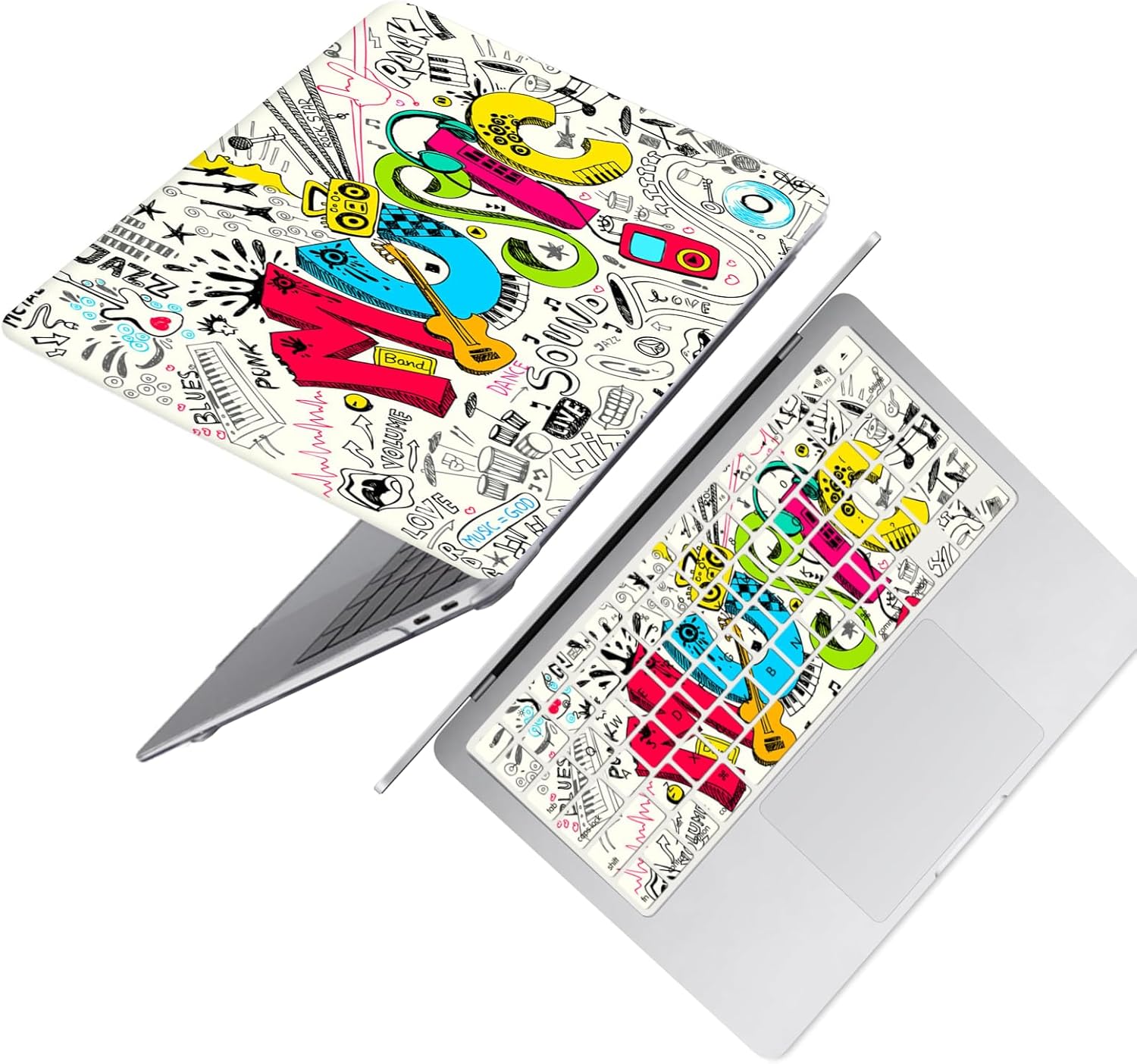 Laptop Shell Compatible with MacBook Air 13 Inch Case M4 M3 M2 2025 2024 2023 2022 New Version A3240 A3113 A2681,Air 13.6 Slim Protective Cover & Keyboard Cover,Creative Music