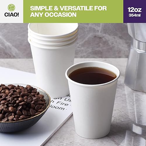 Miniatura 6 de CIAO! Vaso caliente de papel blanco de 12 onzas, desechable, 3.543 in de diámetro, 1,000 unidades