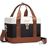 LOVEVOOK Insulated Lunch Box for Women Men, Reusable Lunch Bag with Large Capacity, Leakproof Cooler Lunch Tote for Work, Office, Outdoor Use, Black-beige-brown